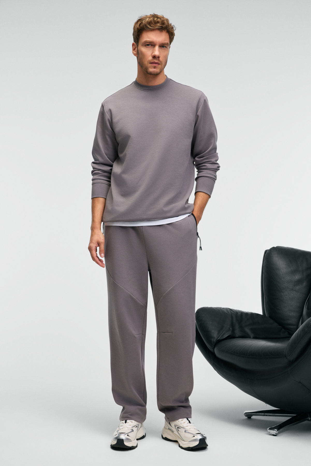 GRIMELANGE Erkek Kolu Baskılı Eteği Lastik ve Stoperli Bisiklet Yaka KOYU GRİ Sweatshirt görsel 4