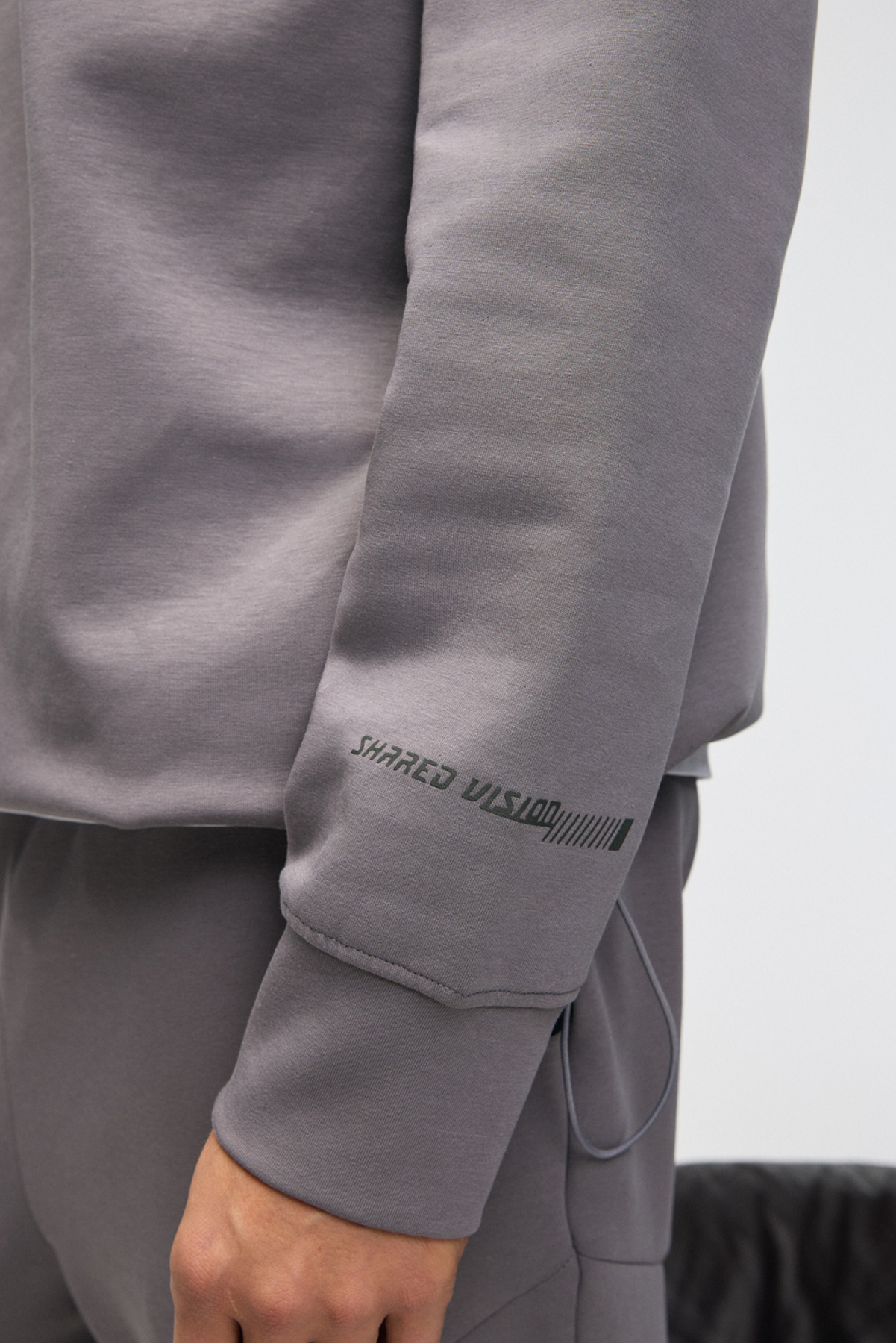 GRIMELANGE Erkek Kolu Baskılı Eteği Lastik ve Stoperli Bisiklet Yaka KOYU GRİ Sweatshirt görsel 5