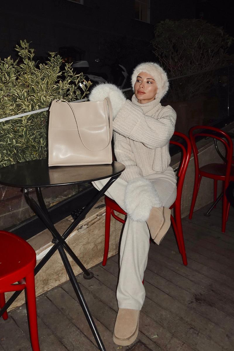 Shulebags Mugs Salaş Omuz Çantası Bej görsel 8