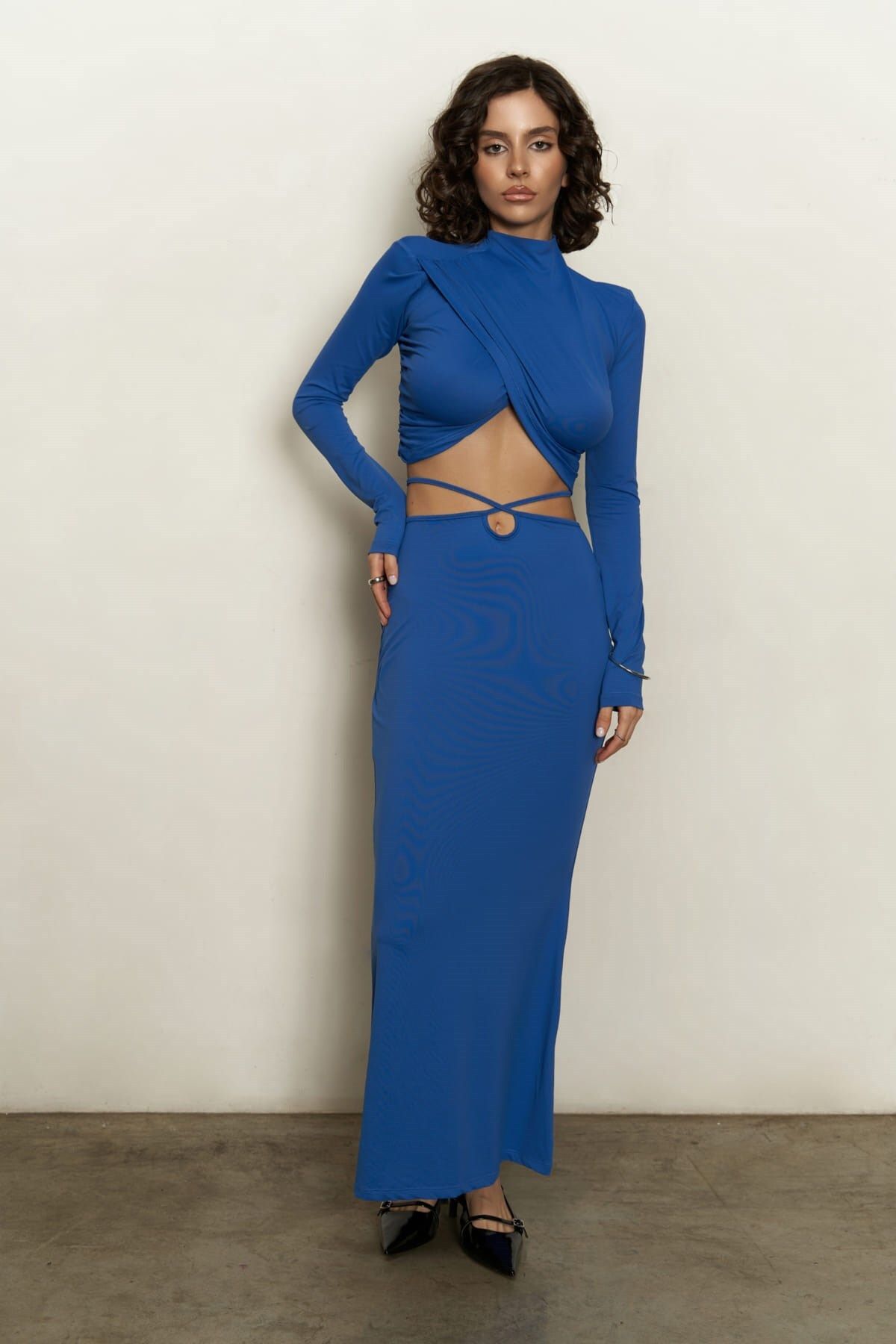 Mai Collection Kelsey İp Detay Saks Mavi Crop Etek Takım görsel 2
