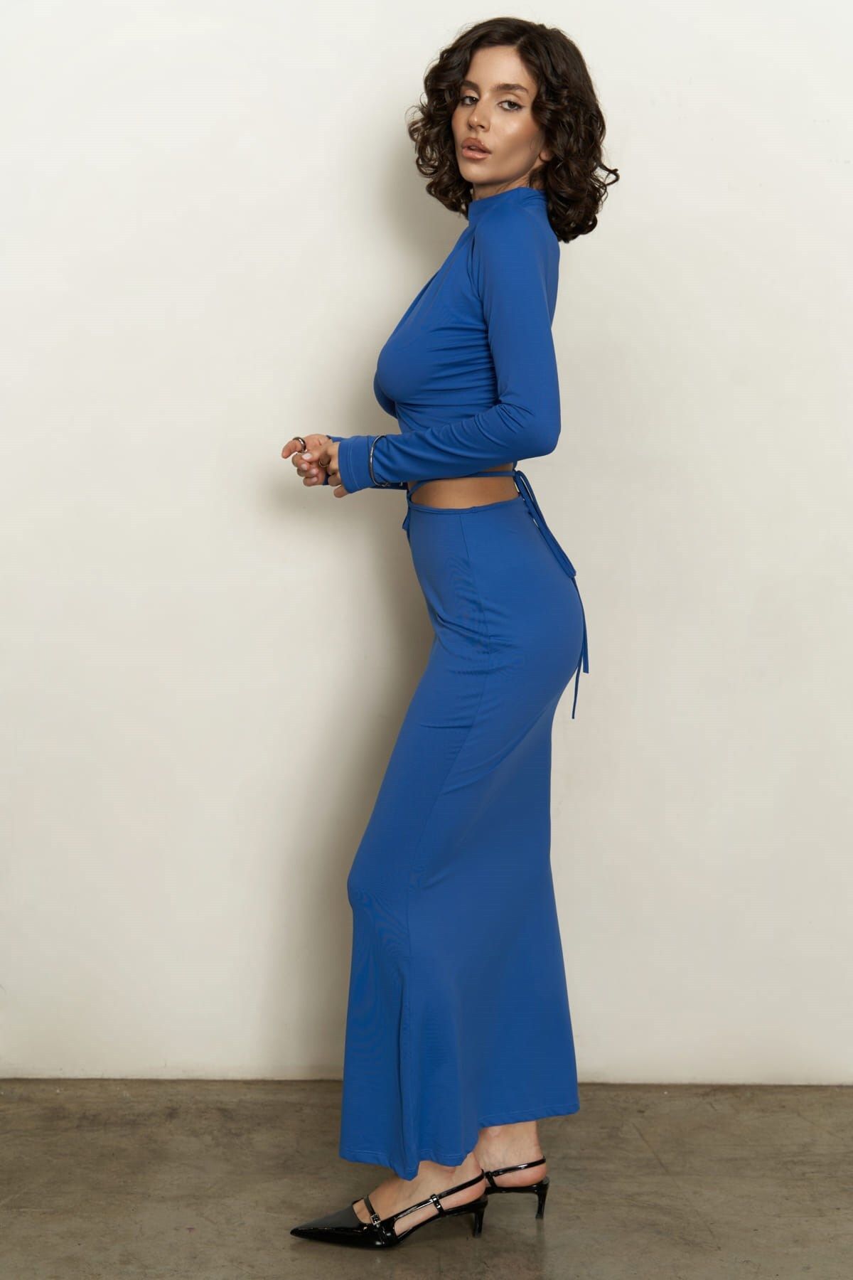 Mai Collection Kelsey İp Detay Saks Mavi Crop Etek Takım görsel 4
