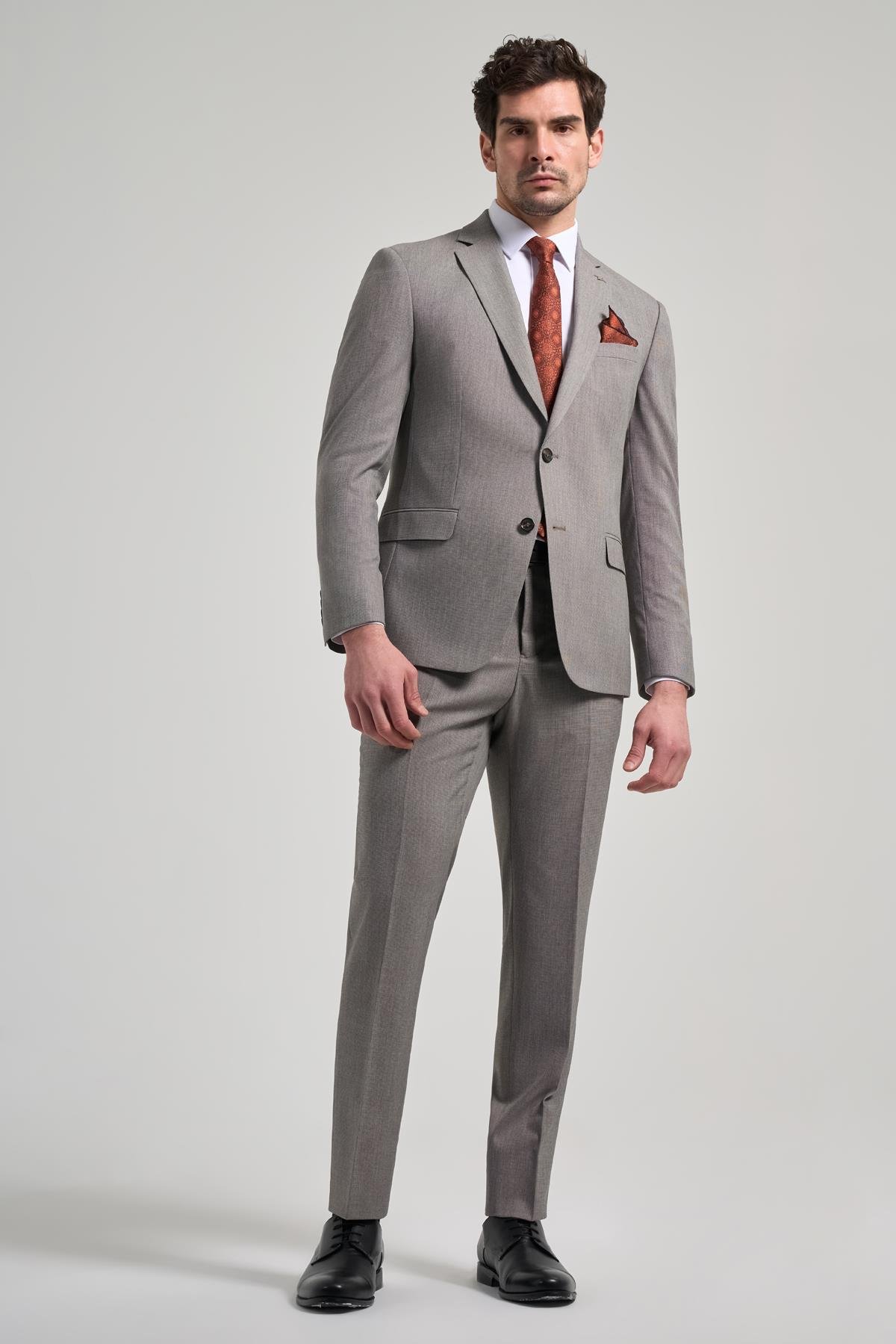 İMZA Kendinden Desenli Bez Ayağı Mono Yaka Tam Astar Esnek 6 Drop Slim Fit Takım Elbise 1001250168