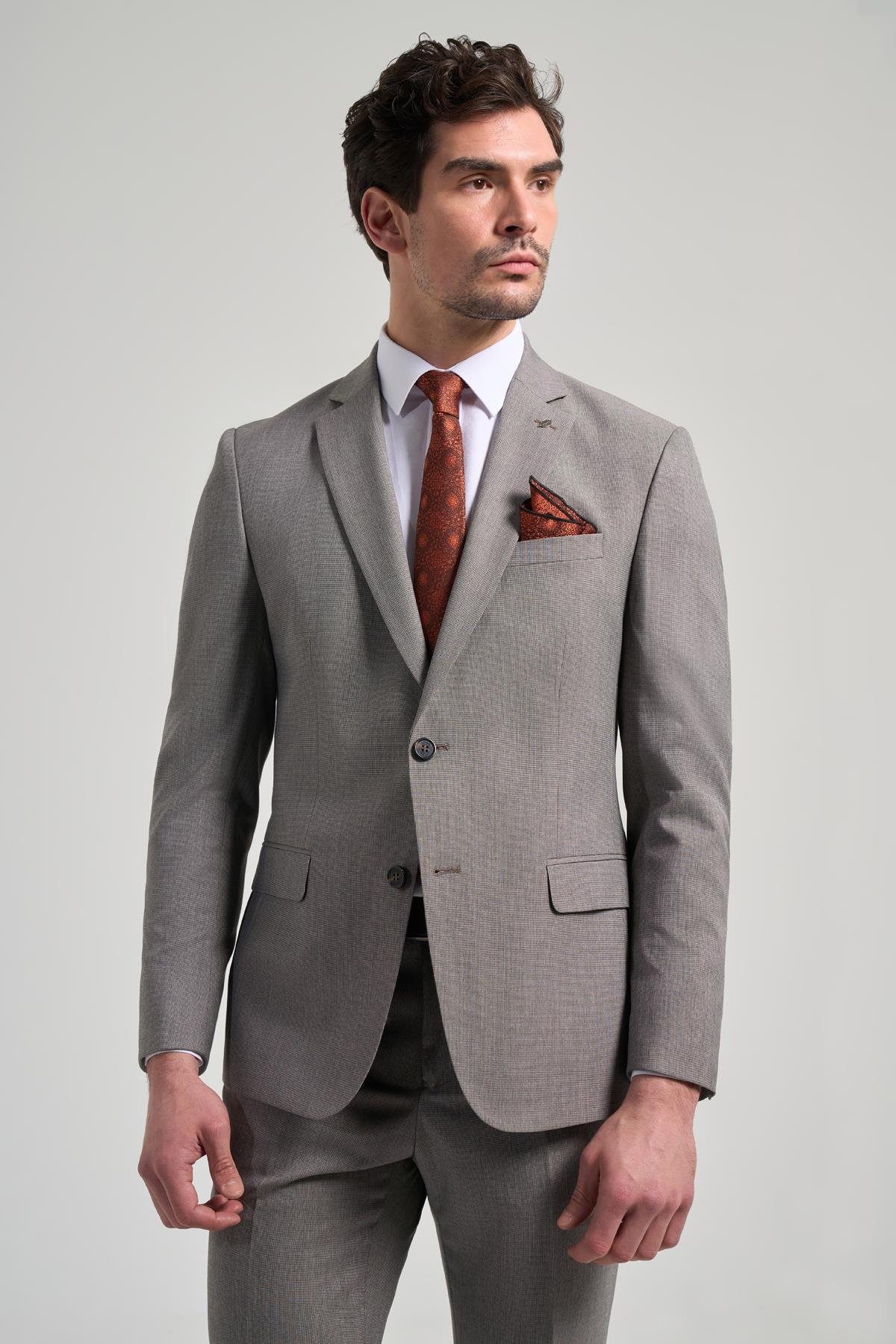 İMZA Kendinden Desenli Bez Ayağı Mono Yaka Tam Astar Esnek 6 Drop Slim Fit Takım Elbise 1001250168 görsel 2