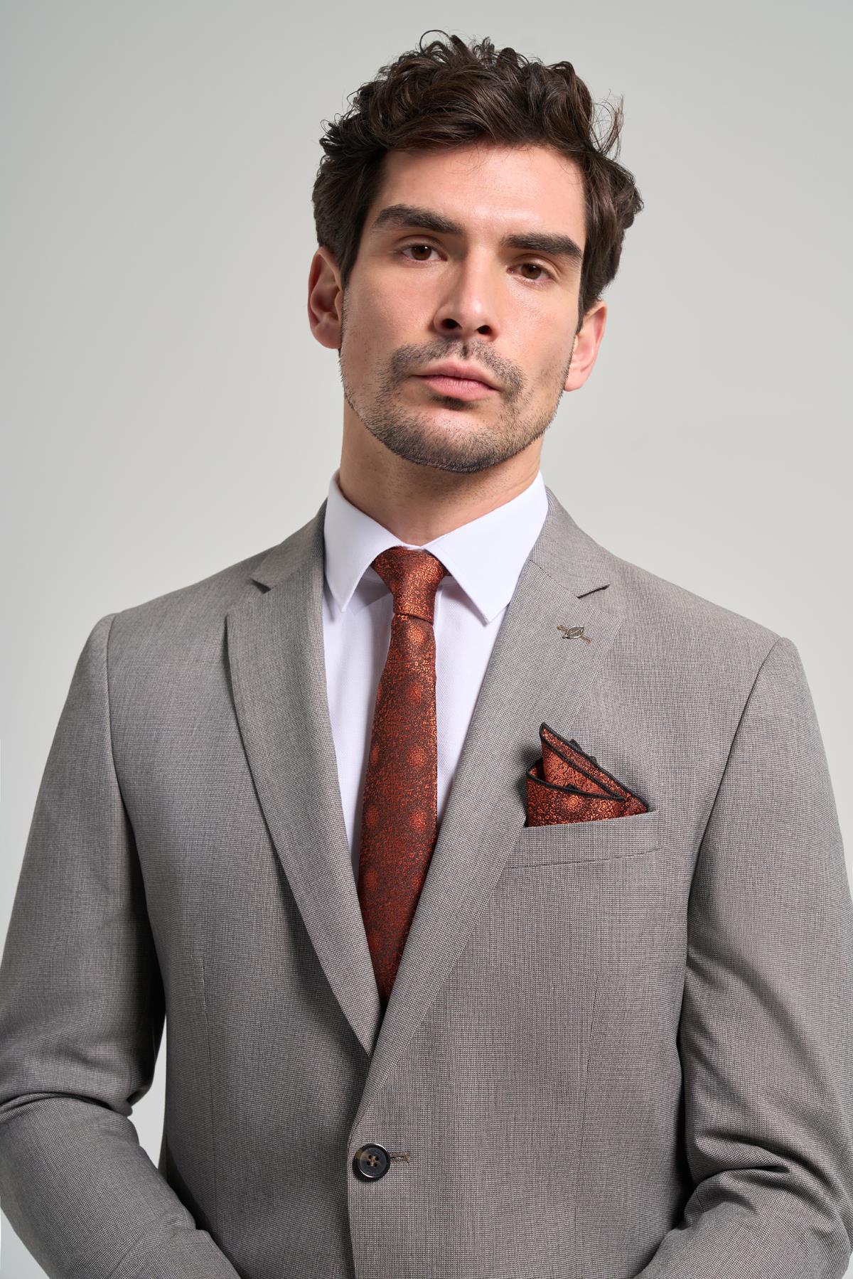 İMZA Kendinden Desenli Bez Ayağı Mono Yaka Tam Astar Esnek 6 Drop Slim Fit Takım Elbise 1001250168 görsel 4