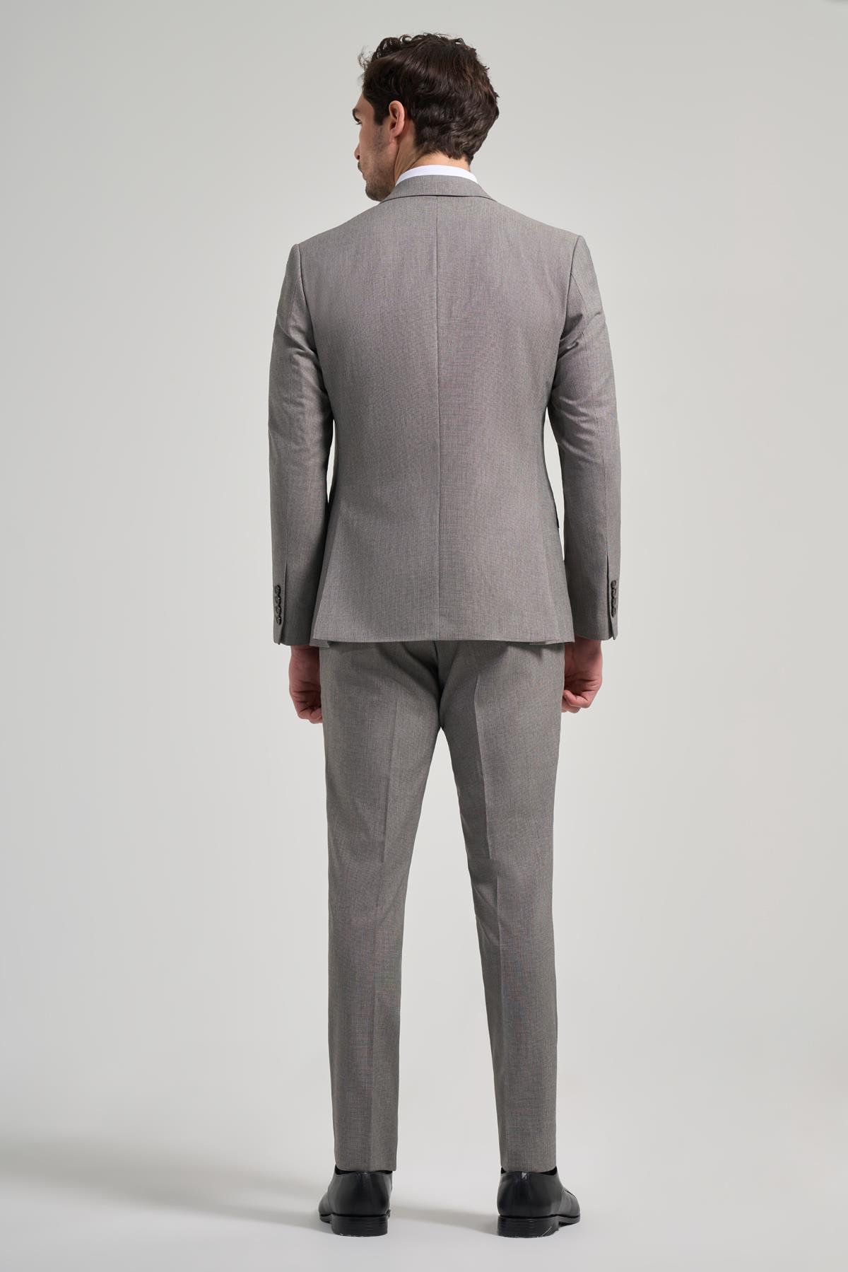 İMZA Kendinden Desenli Bez Ayağı Mono Yaka Tam Astar Esnek 6 Drop Slim Fit Takım Elbise 1001250168 görsel 5