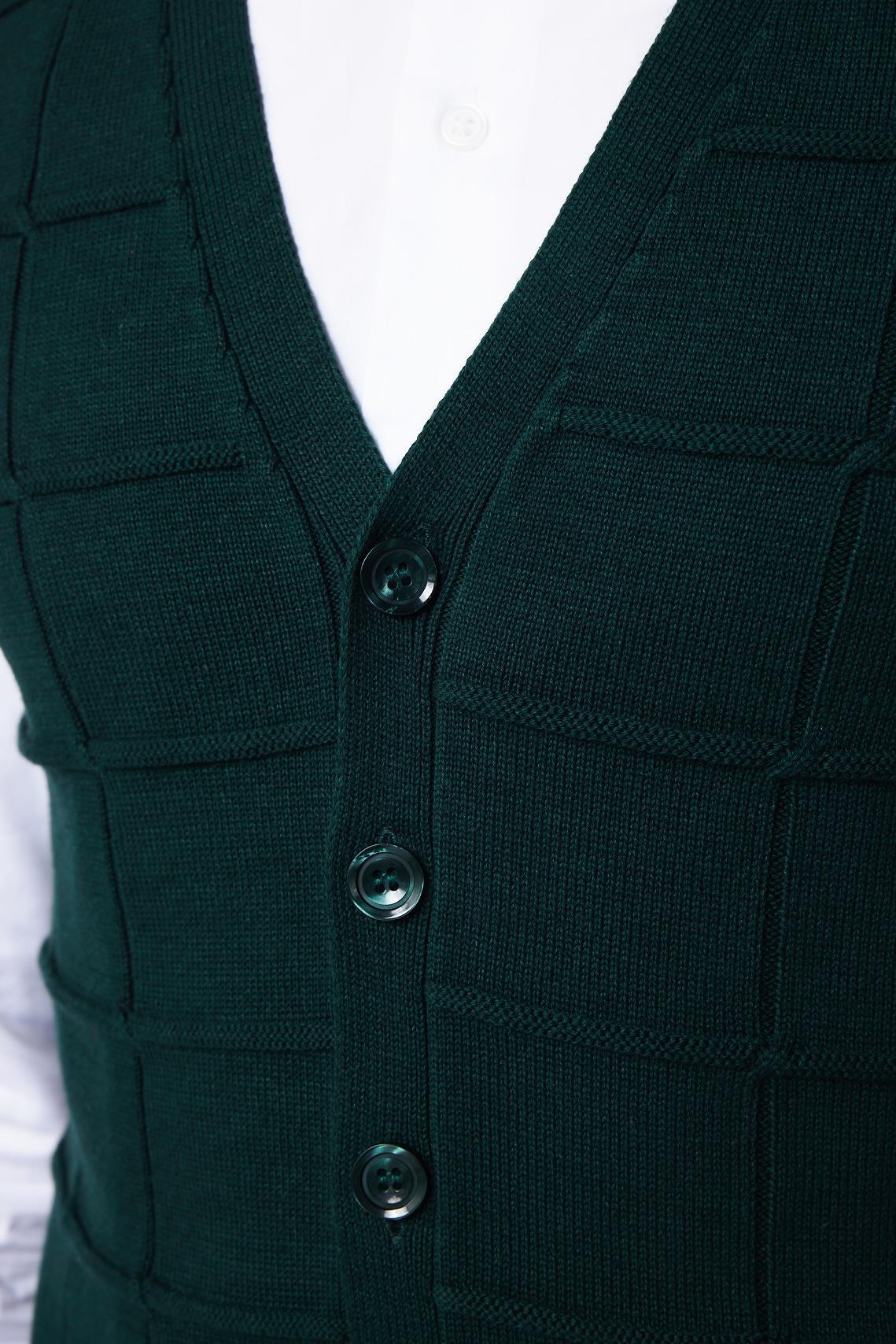 TUDORS Slim Fit Kare Desenli Yeşil Erkek Yelek görsel 4