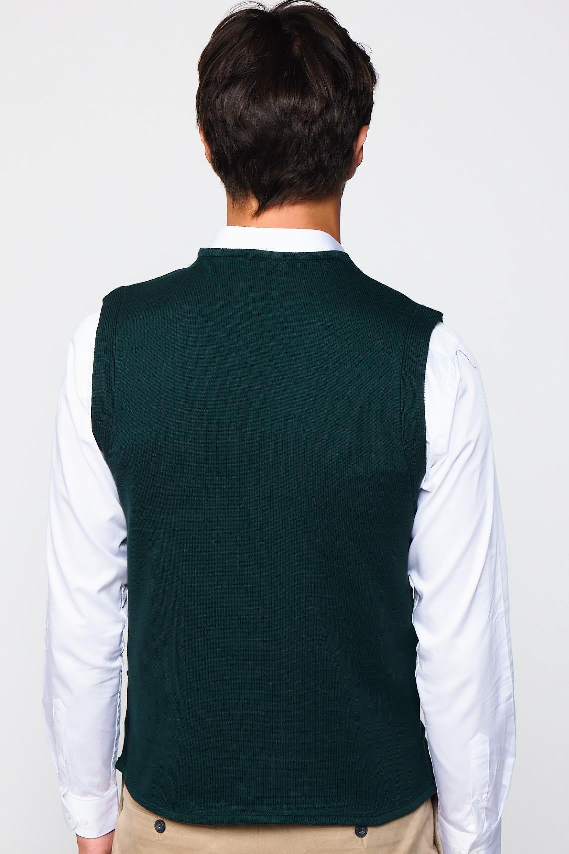 TUDORS Slim Fit Kare Desenli Yeşil Erkek Yelek görsel 5