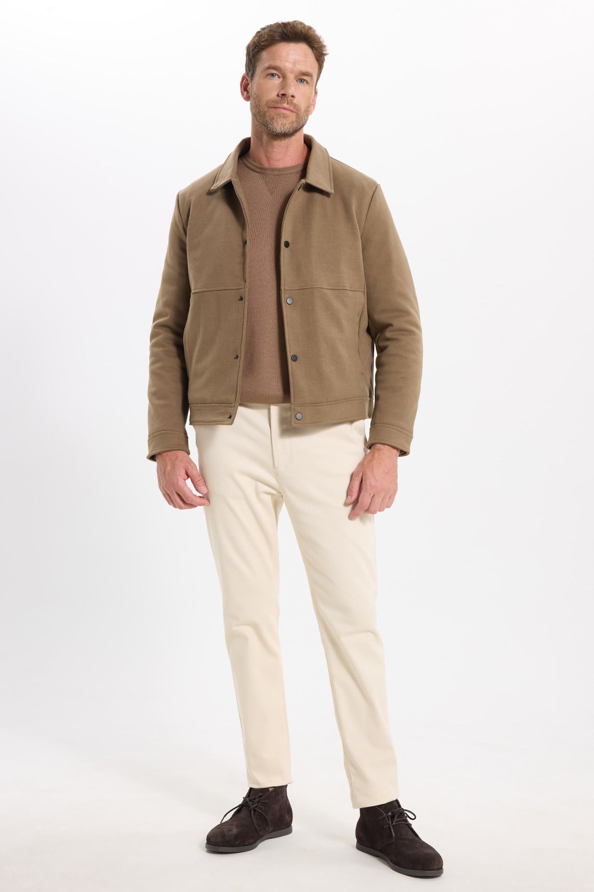TUDORS Erkek Slim Fit Dar Kesim Çift Cepli Çıtçıt Kapamalı Kahverengi Mont görsel 2