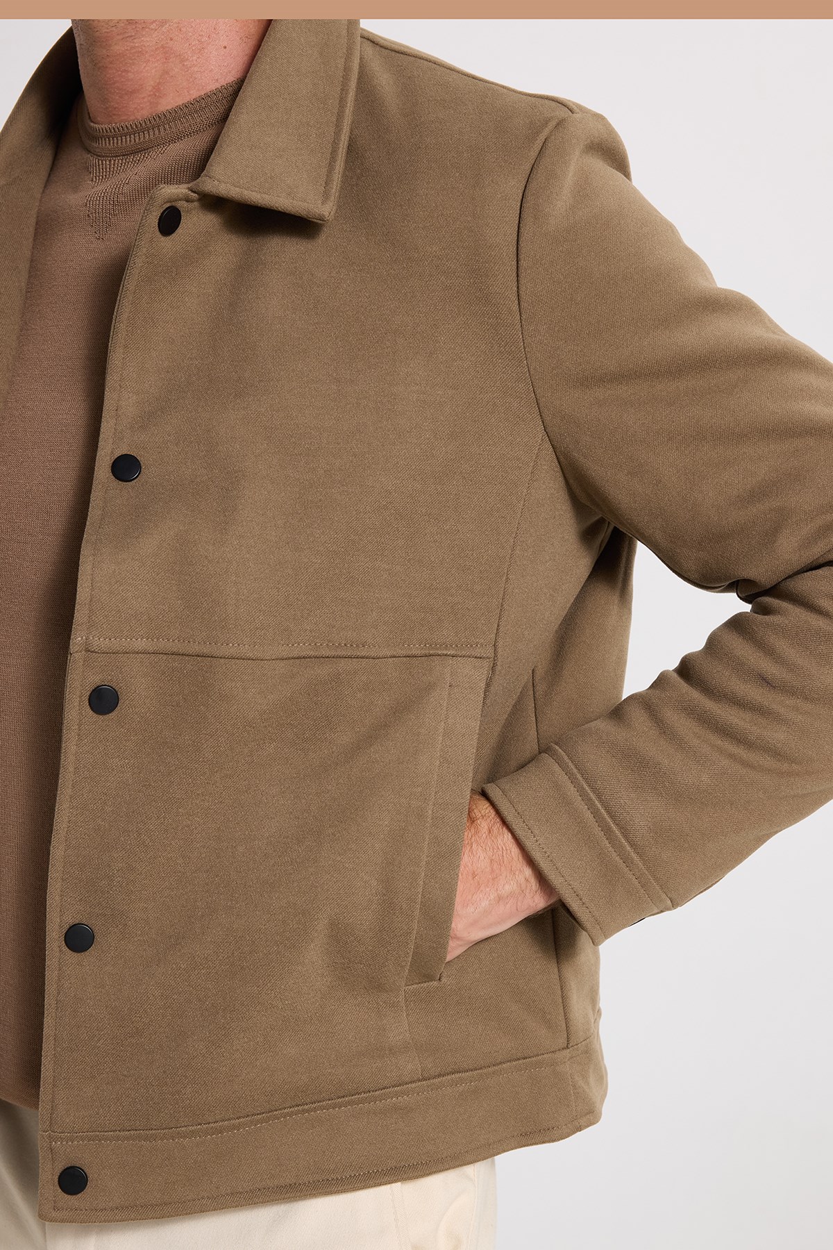 TUDORS Erkek Slim Fit Dar Kesim Çift Cepli Çıtçıt Kapamalı Kahverengi Mont görsel 5