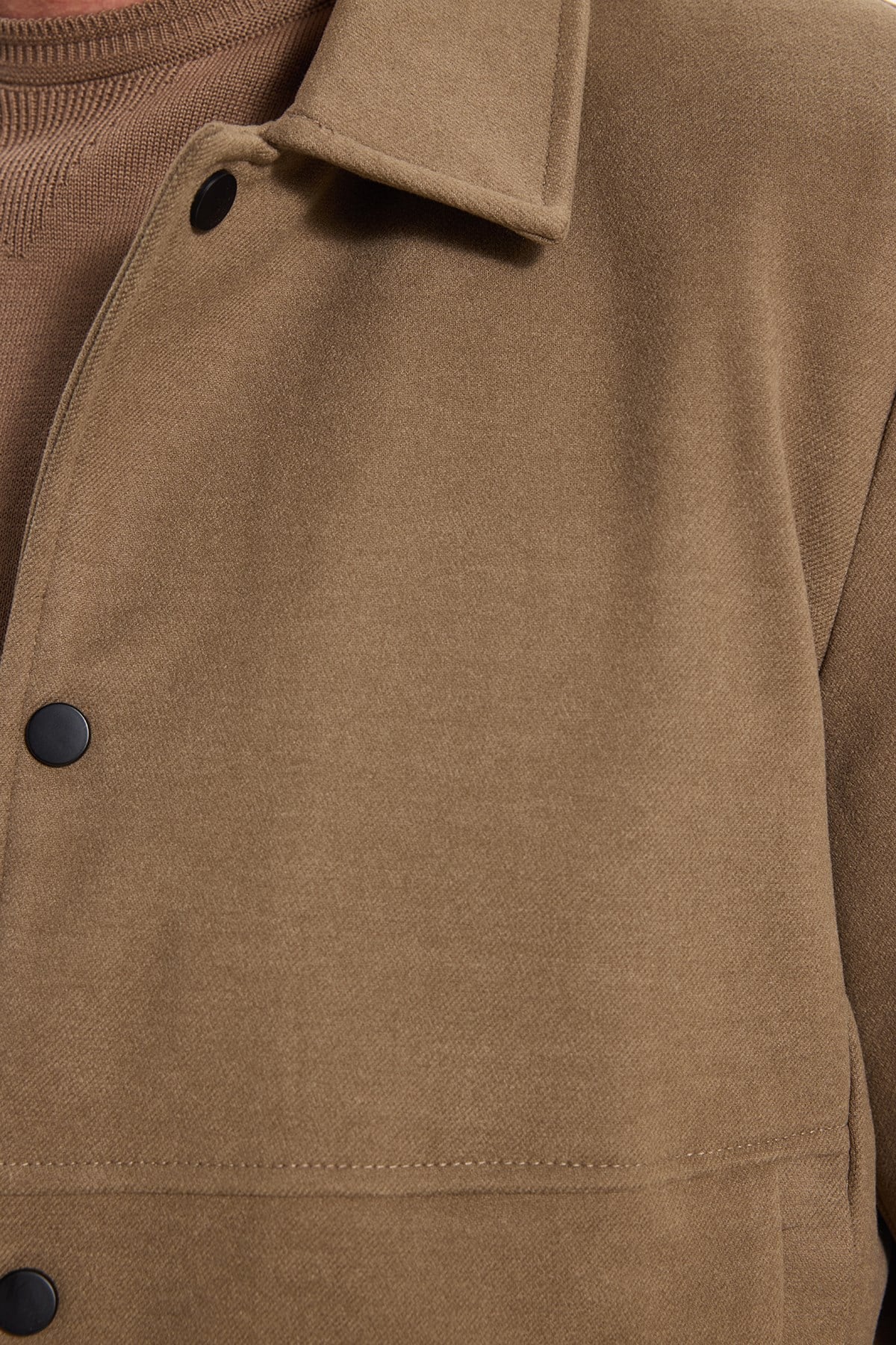 TUDORS Erkek Slim Fit Dar Kesim Çift Cepli Çıtçıt Kapamalı Kahverengi Mont görsel 6