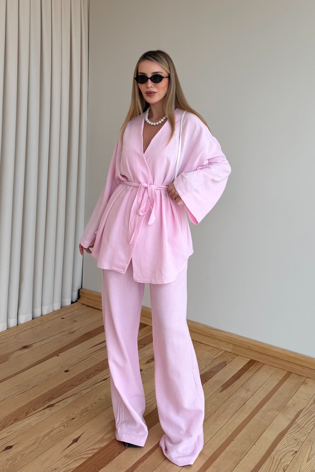 Laluvia Pembe Pamuklu Kimono Takım
