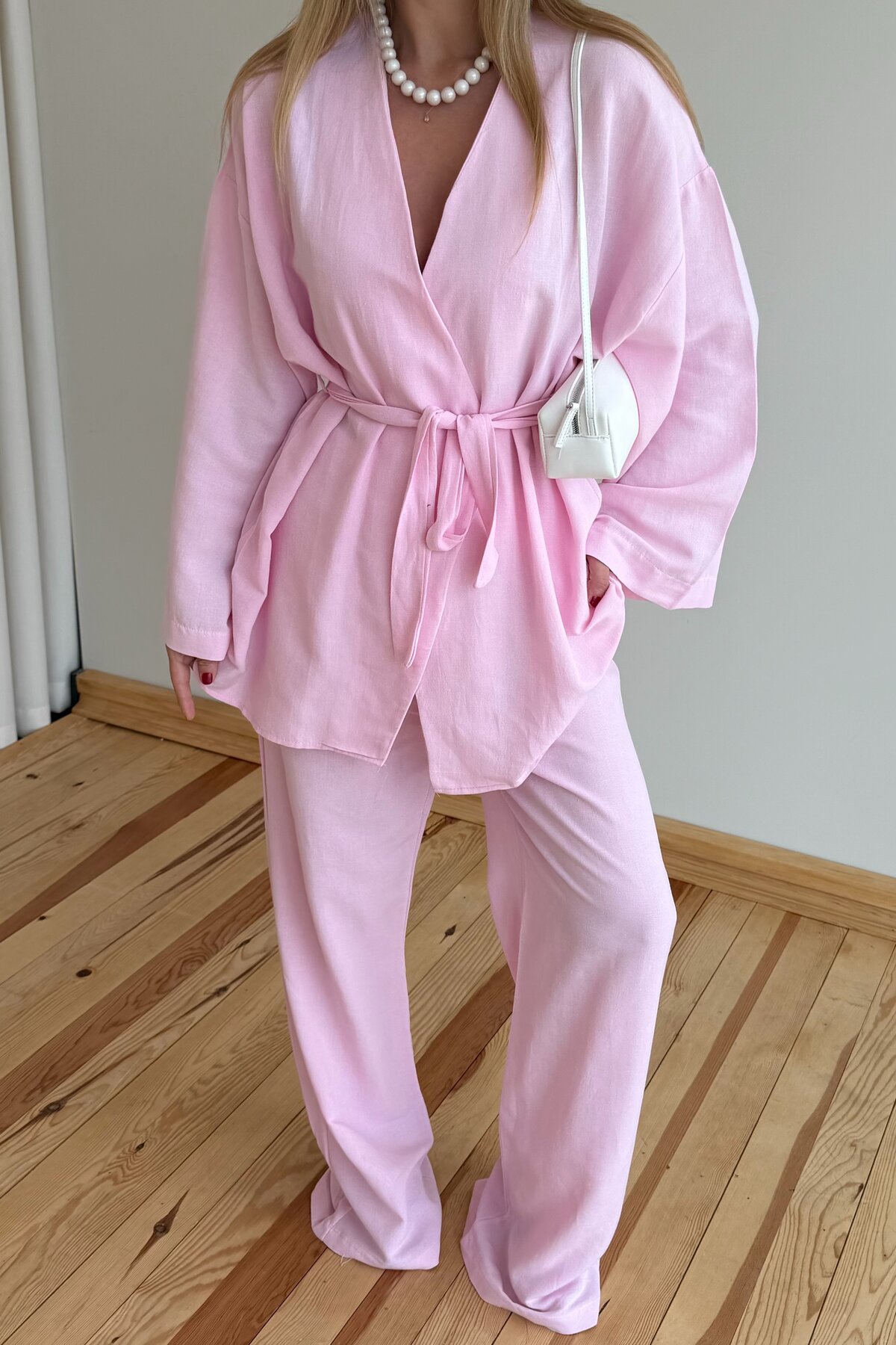 Laluvia Pembe Pamuklu Kimono Takım görsel 2