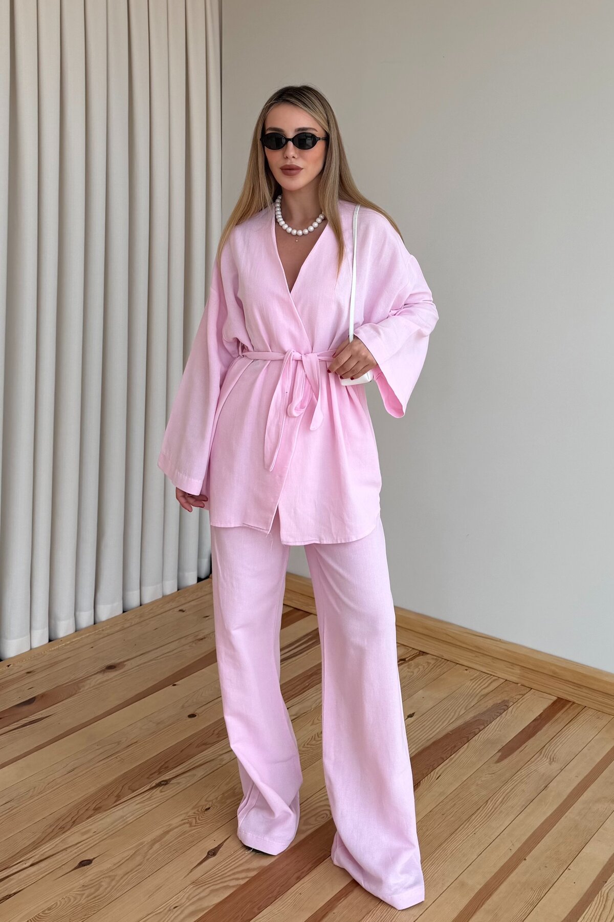 Laluvia Pembe Pamuklu Kimono Takım görsel 3