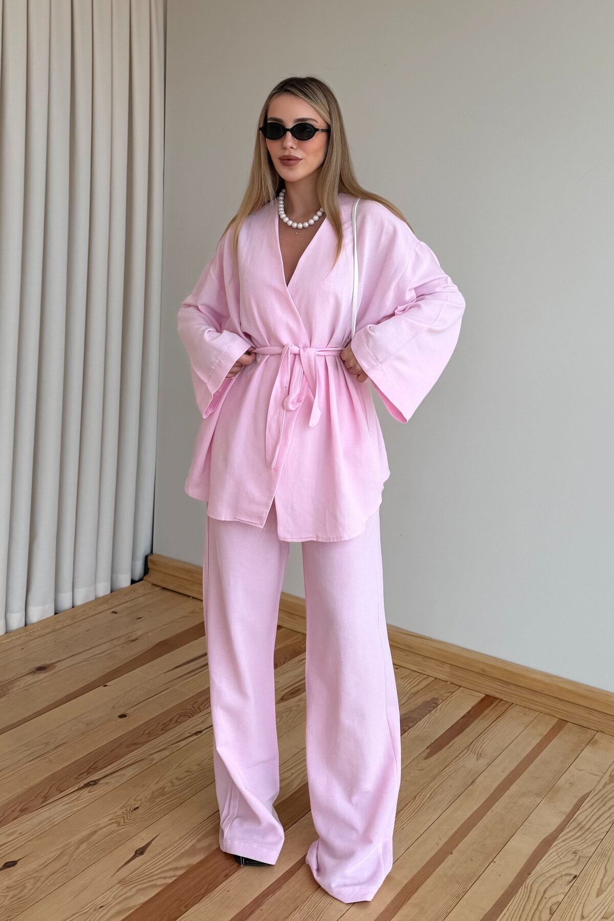 Laluvia Pembe Pamuklu Kimono Takım görsel 4