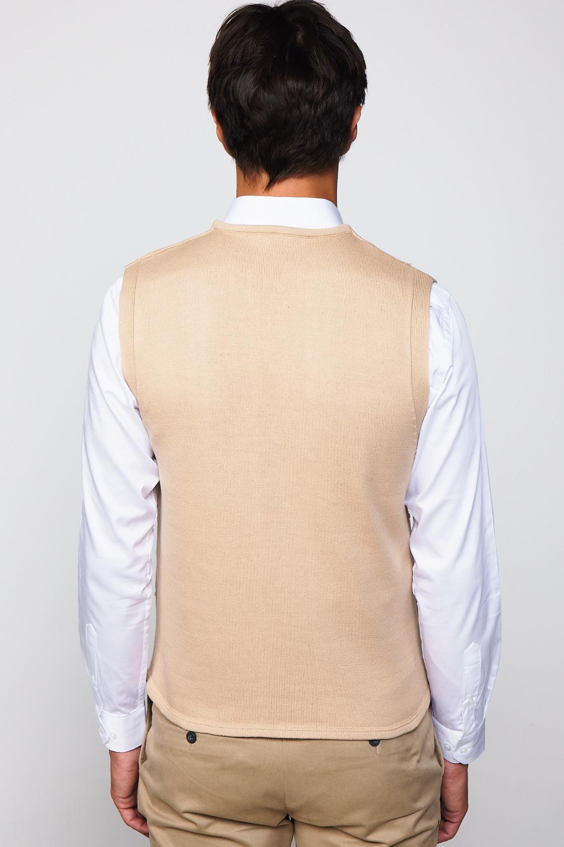 TUDORS Slim Fit Kare Desenli Taş Rengi Erkek Yelek görsel 5