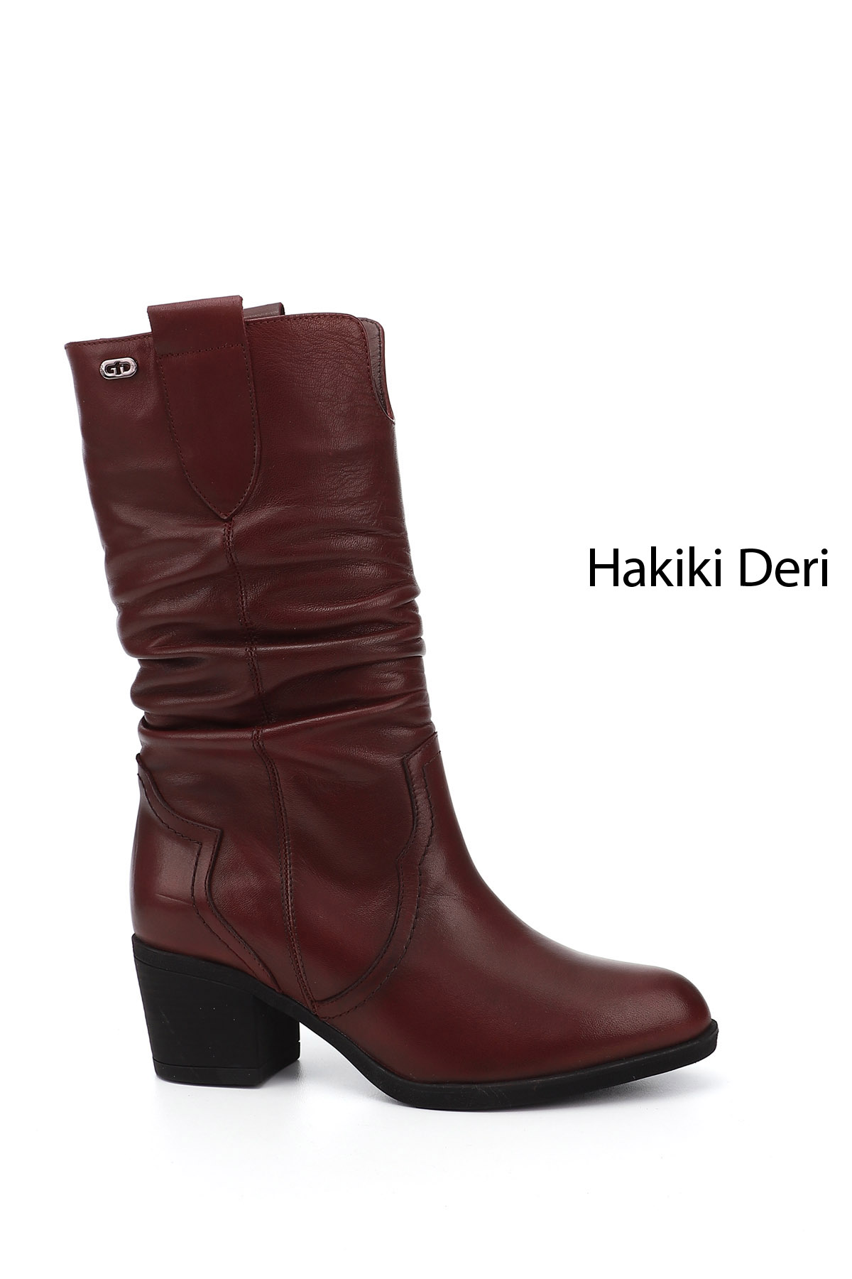 GÖNDERİ(R) Kadın BORDO Kalın Topuklu Körüklü Hakiki Deri Çizme