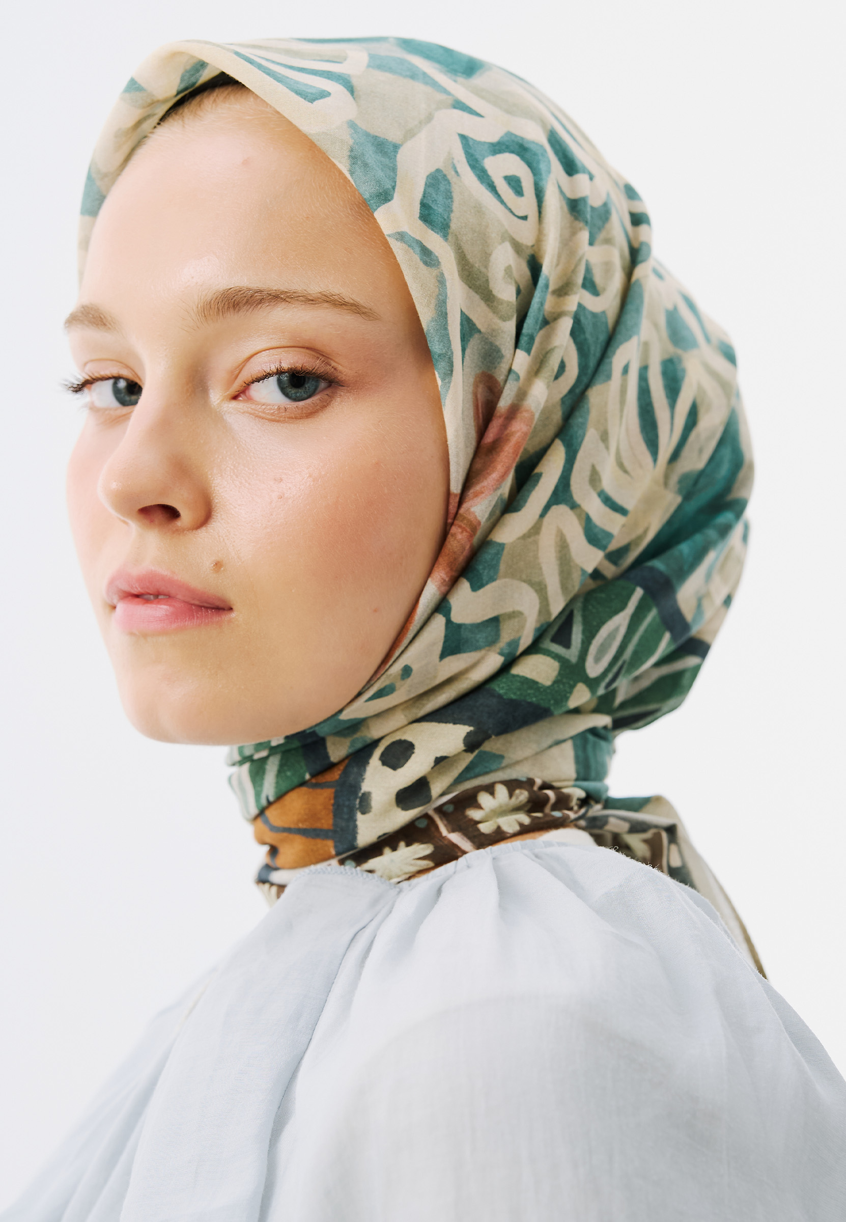 Fresh Scarfs Bloom Geometry Desen Vual Eşarp Okyanus