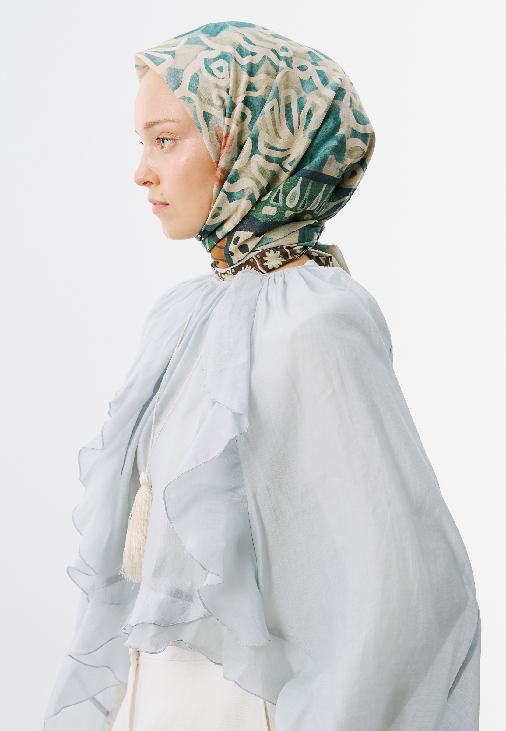 Fresh Scarfs Bloom Geometry Desen Vual Eşarp Okyanus görsel 3
