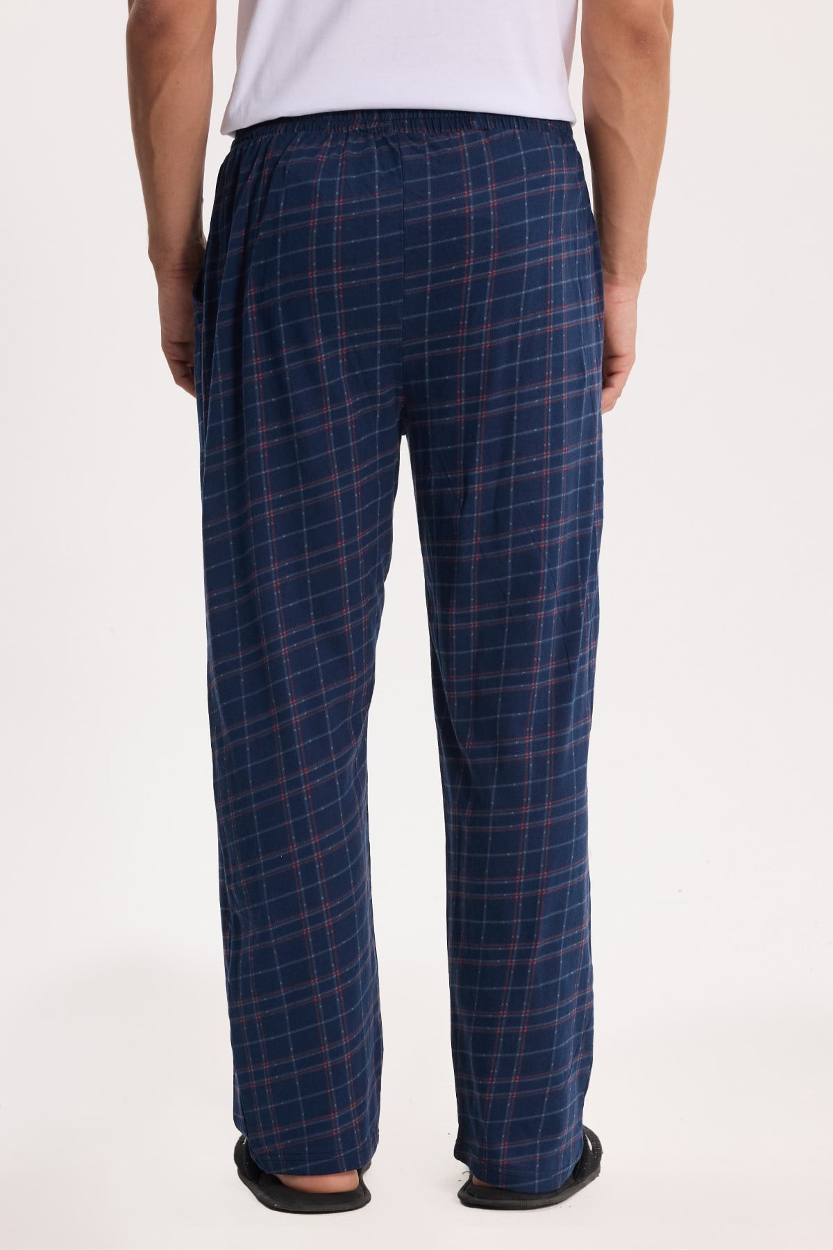TUDORS Erkek Standart Fit Normal Kesim Pamuklu Kareli Beli Bağcıklı Cepli Lacivert Pijama Altı görsel 6