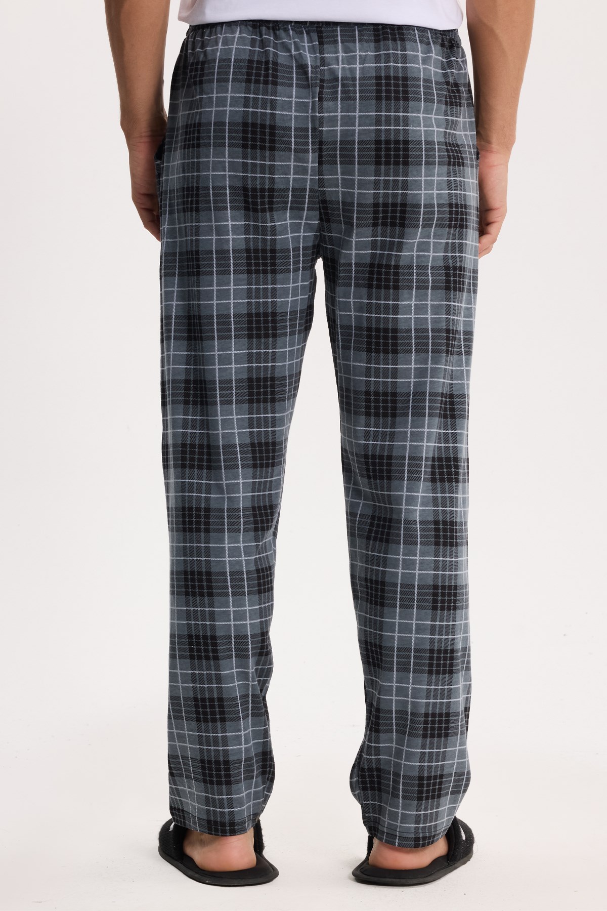 TUDORS Erkek Standart Fit Normal Kesim Pamuklu Kareli Beli Bağcıklı Cepli Gri Pijama Altı görsel 6