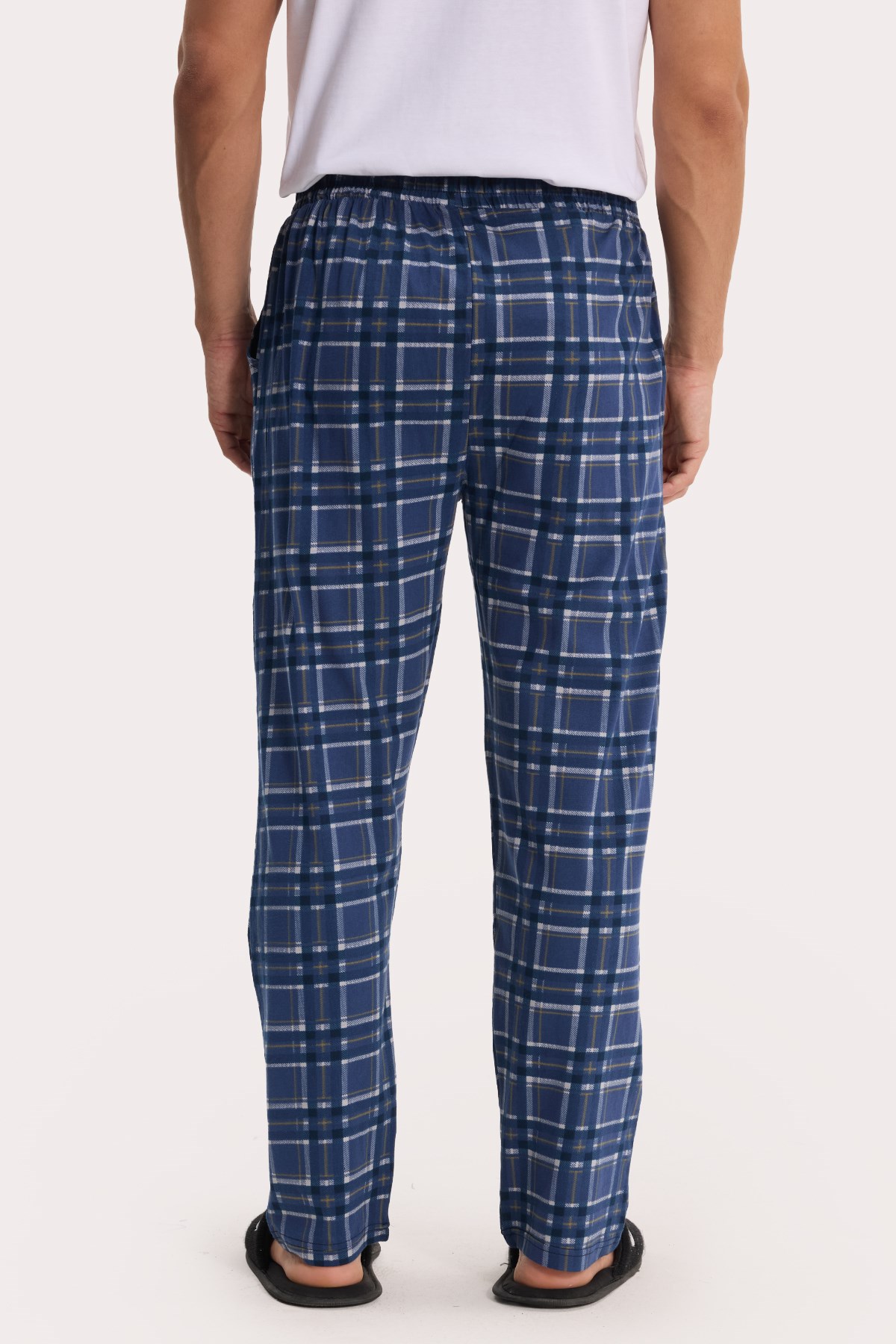 TUDORS Erkek Standart Fit Normal Kesim Pamuklu Kareli Beli Bağcıklı Cepli Lacivert Pijama Altı görsel 6