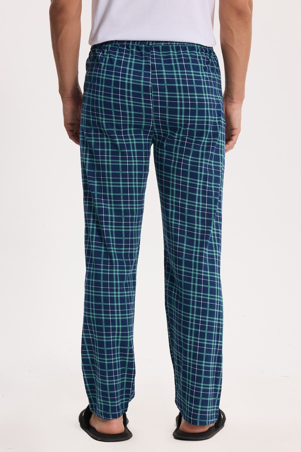 TUDORS Erkek Standart Fit Normal Kesim Pamuklu Kareli Beli Bağcıklı Cepli Lacivert Pijama Altı görsel 7