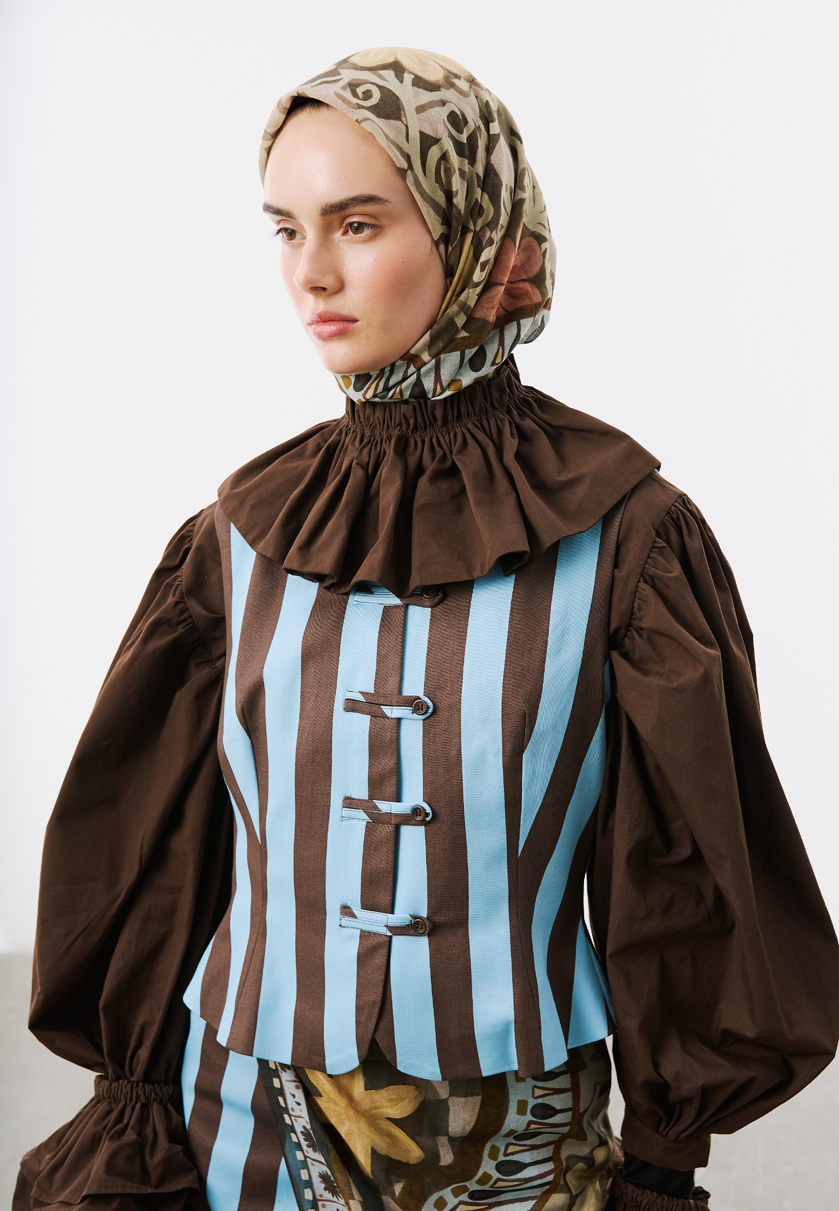 Fresh Scarfs Bloom Geometry Desen Vual Eşarp Kahve