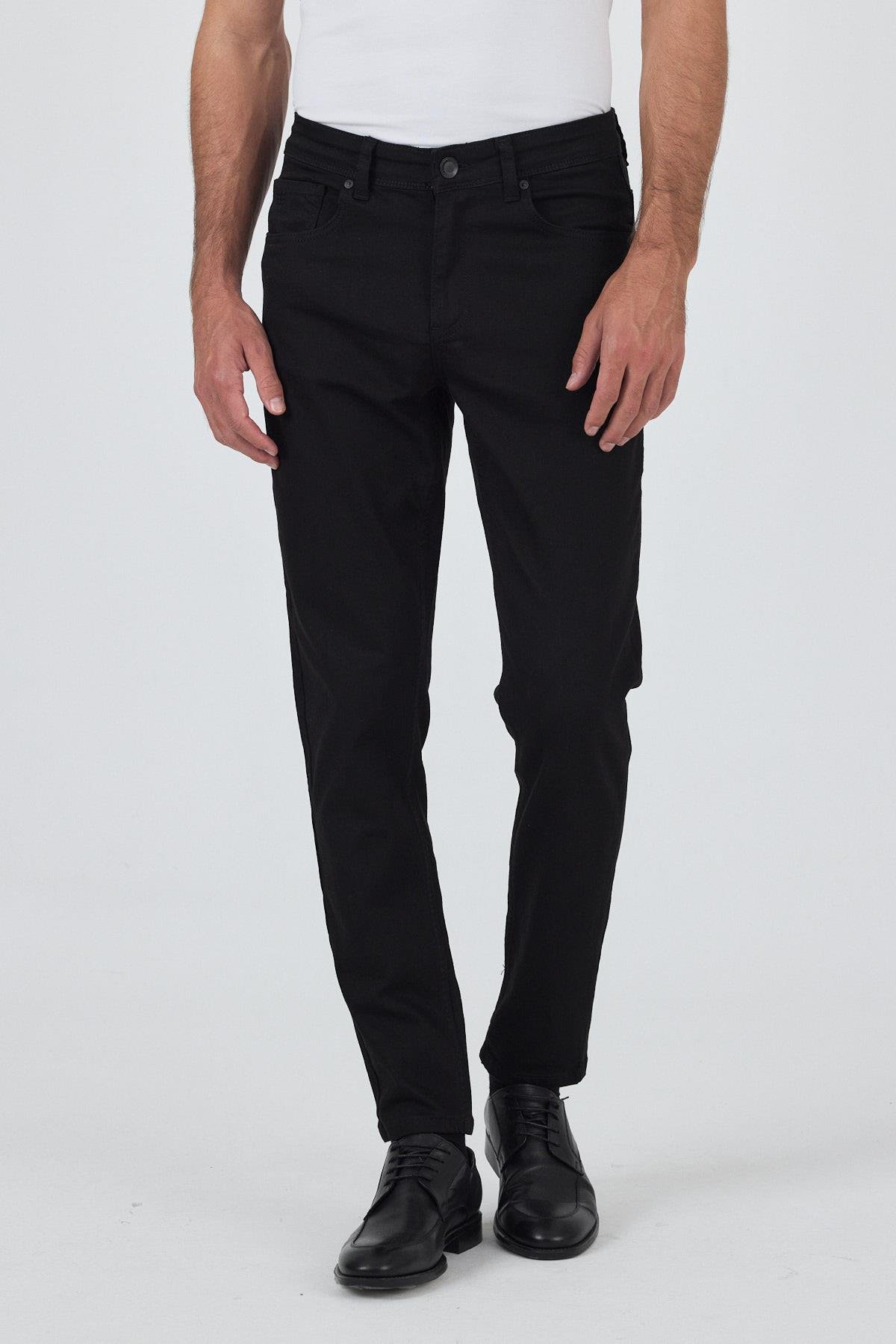 İMZA Siyah Gabardin 5 Cep Düz Paça Casual Slim Fit Pamuklu Denim Jean Pantolon