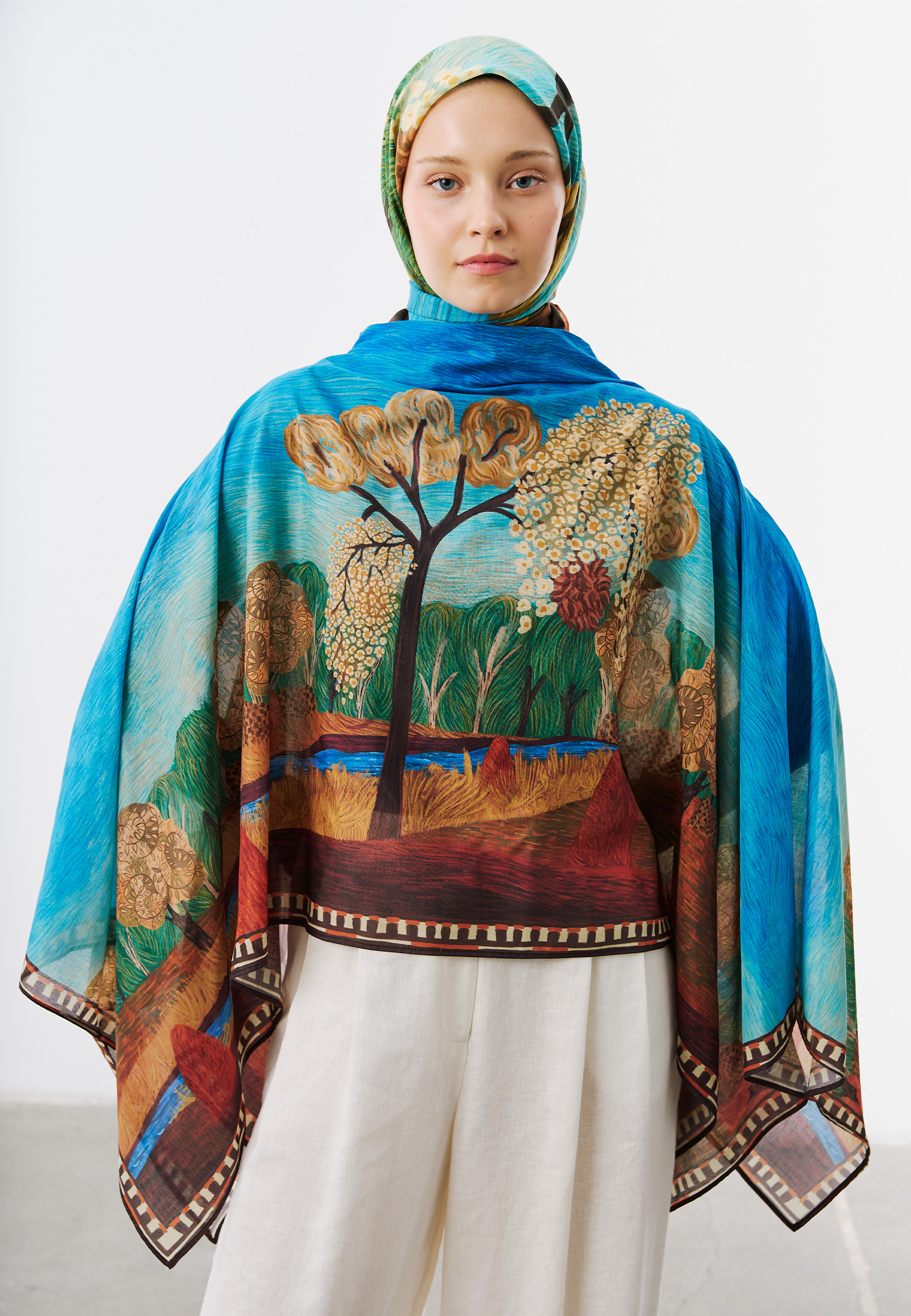 Fresh Scarfs Deep Forest Desen Vual Eşarp Toprak