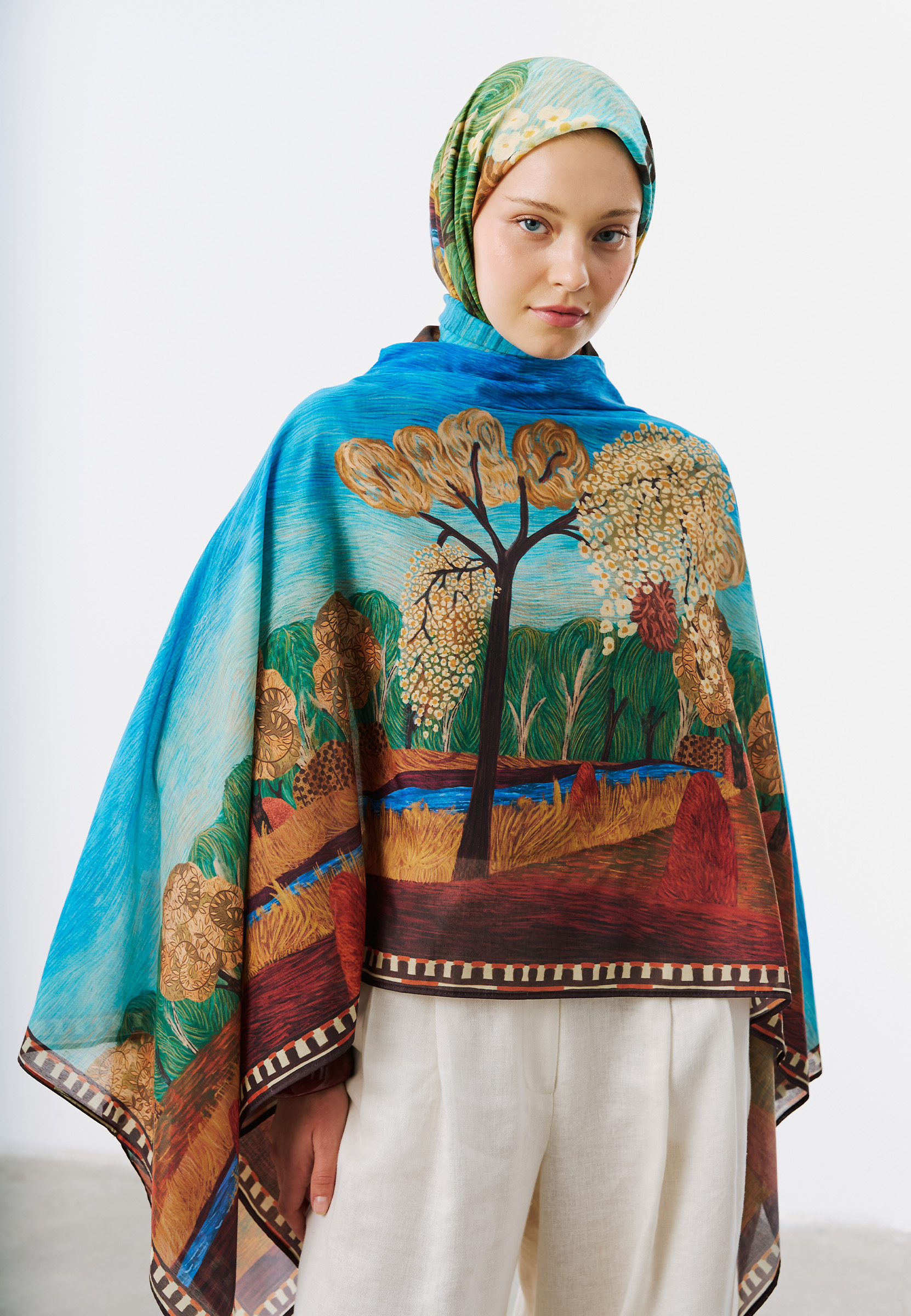 Fresh Scarfs Deep Forest Desen Vual Eşarp Toprak görsel 2