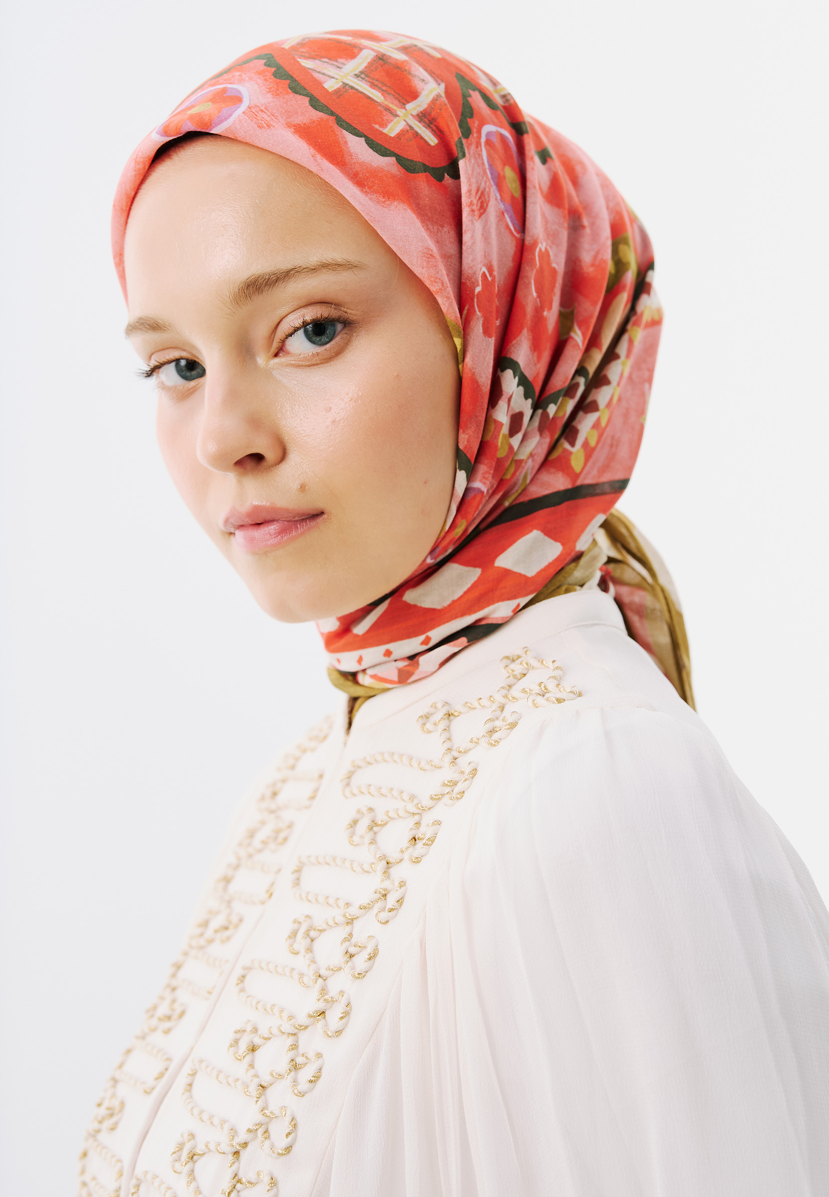 Fresh Scarfs The Stage In Geometry Desen Vual Eşarp Mercan görsel 3