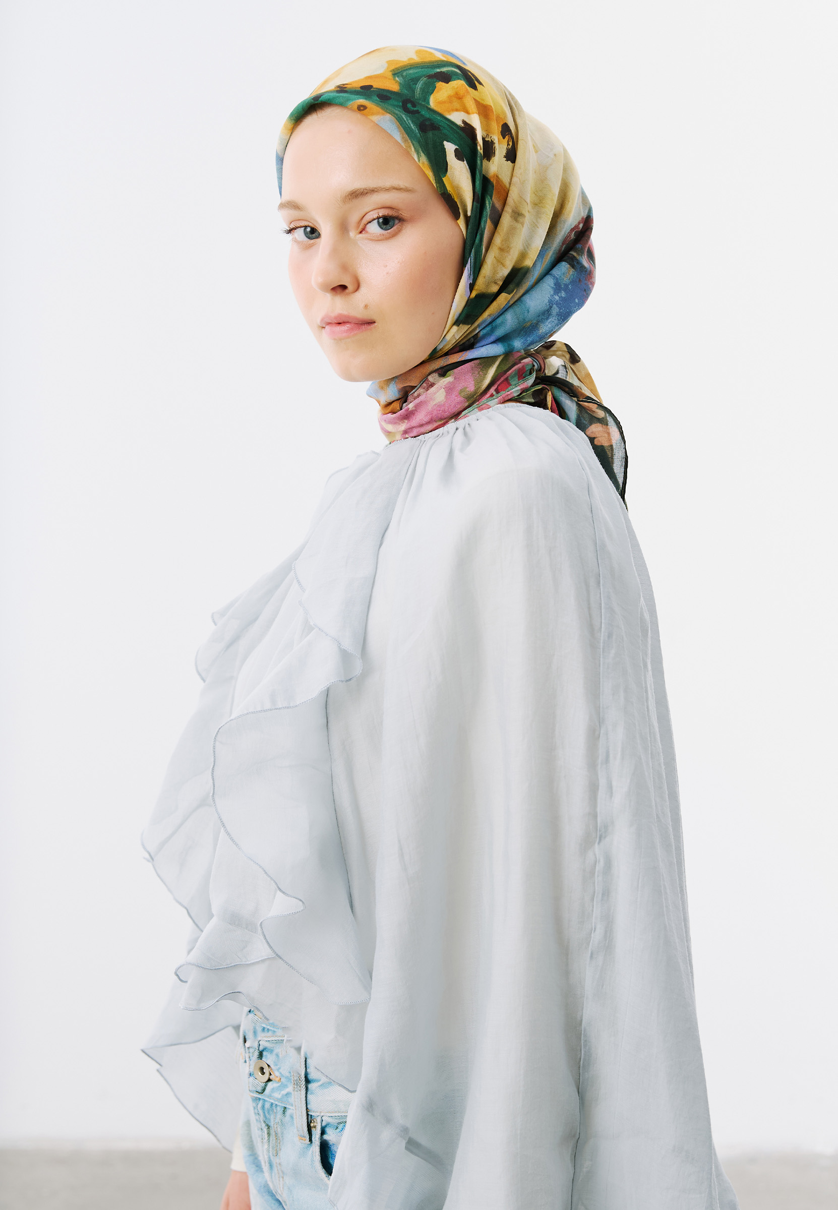 Fresh Scarfs Playful Palette Desen Vual Eşarp Mavi görsel 3