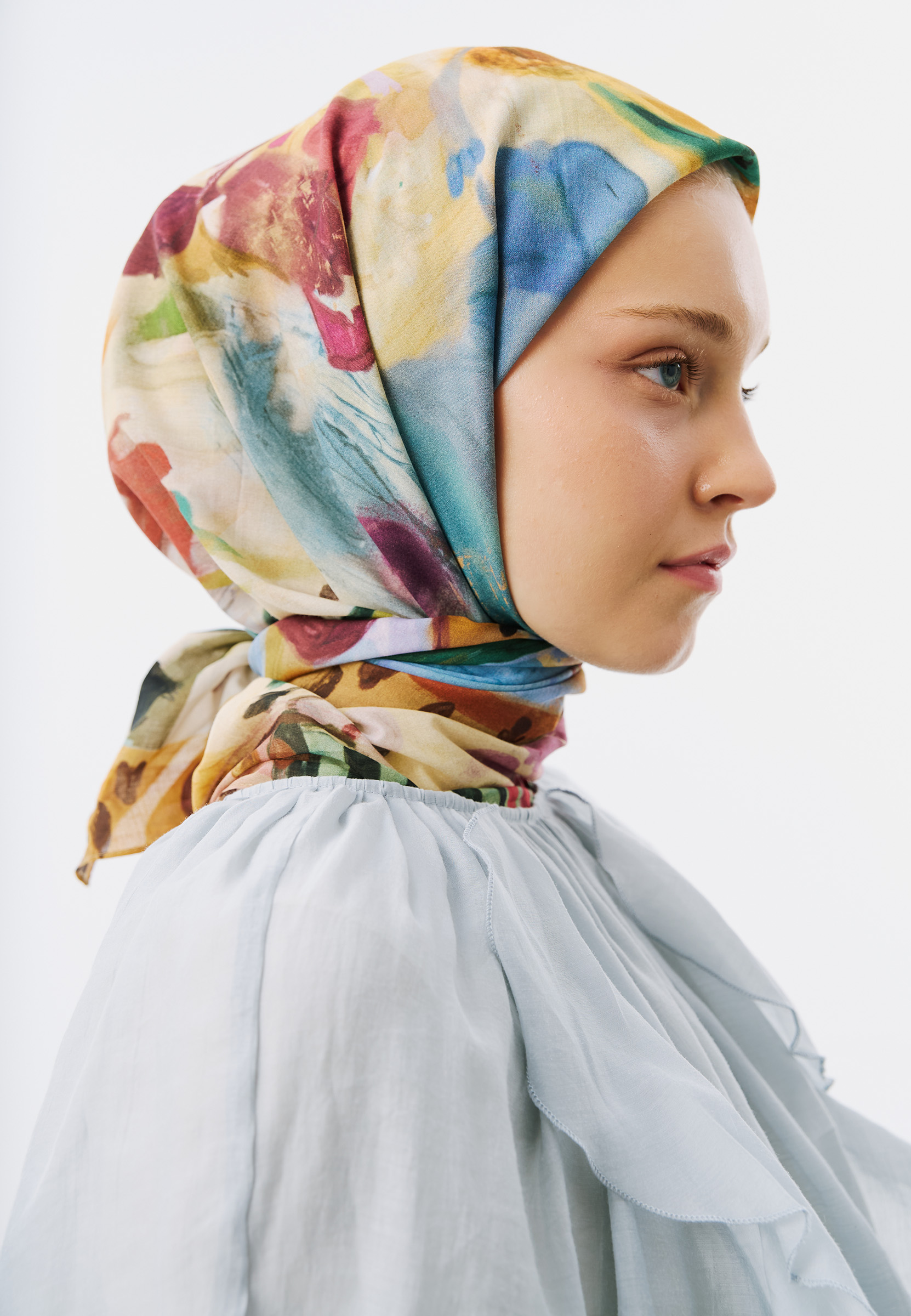 Fresh Scarfs Playful Palette Desen Vual Eşarp Mavi görsel 4