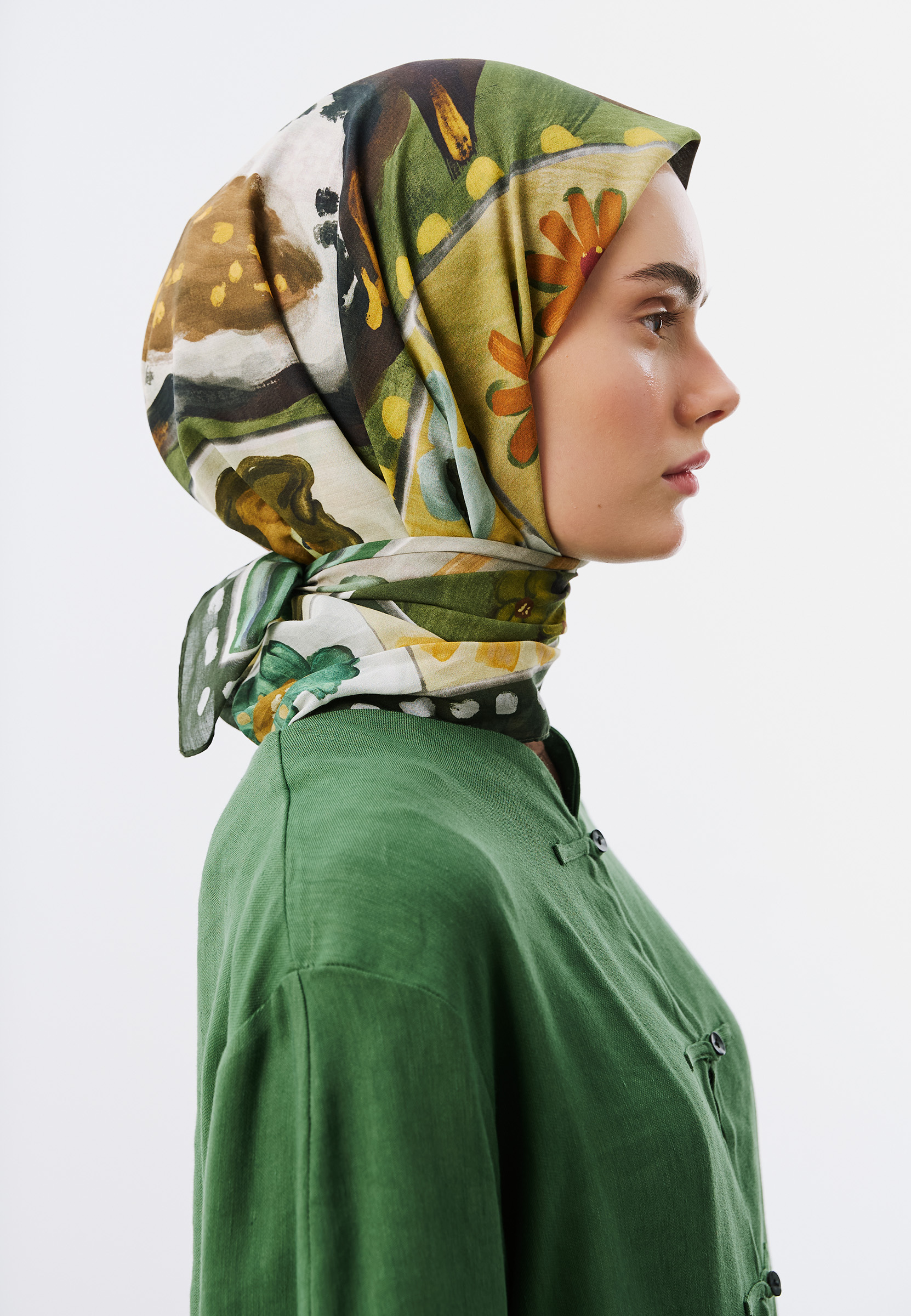 Fresh Scarfs Floral Story Desen Vual Eşarp Yeşil görsel 2
