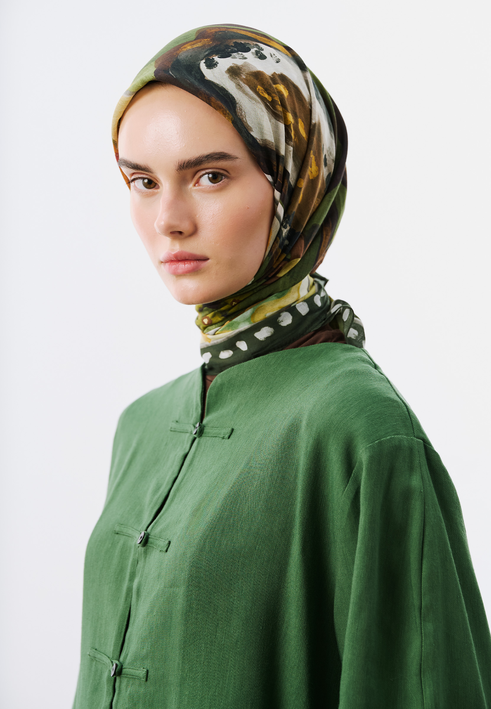 Fresh Scarfs Floral Story Desen Vual Eşarp Yeşil görsel 3