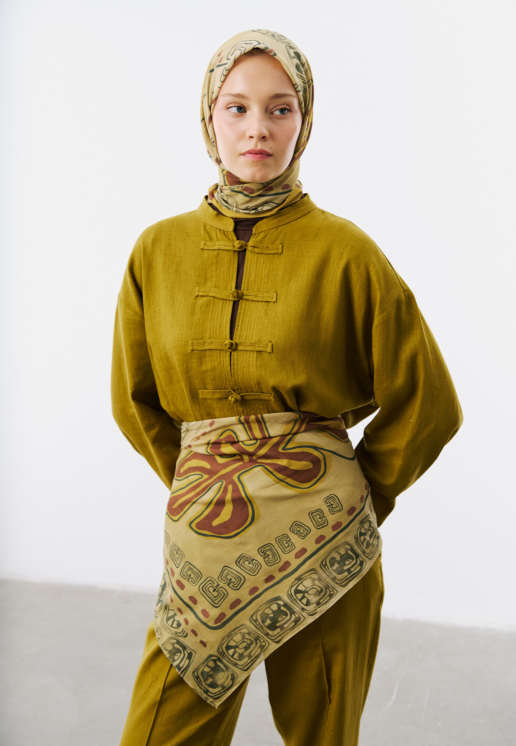 Fresh Scarfs Abstract Harmony Desen Vual Eşarp Camel