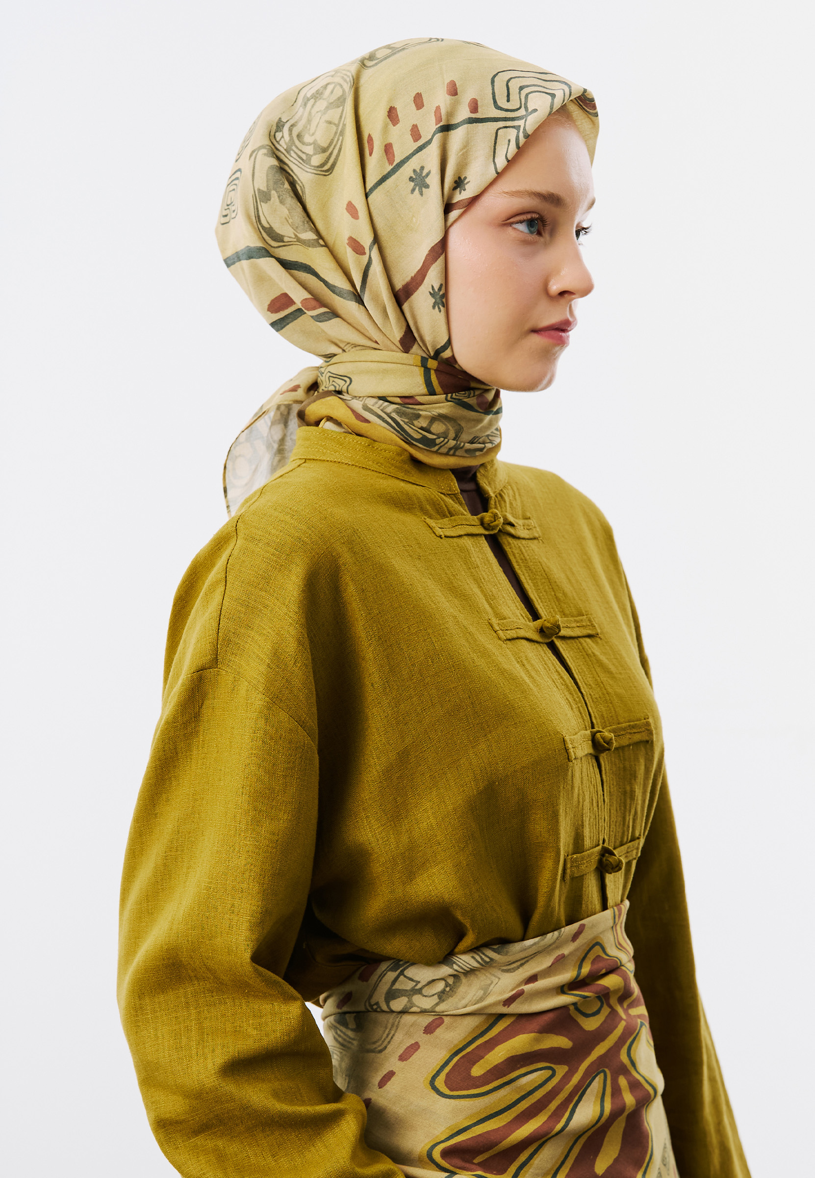 Fresh Scarfs Abstract Harmony Desen Vual Eşarp Camel görsel 2