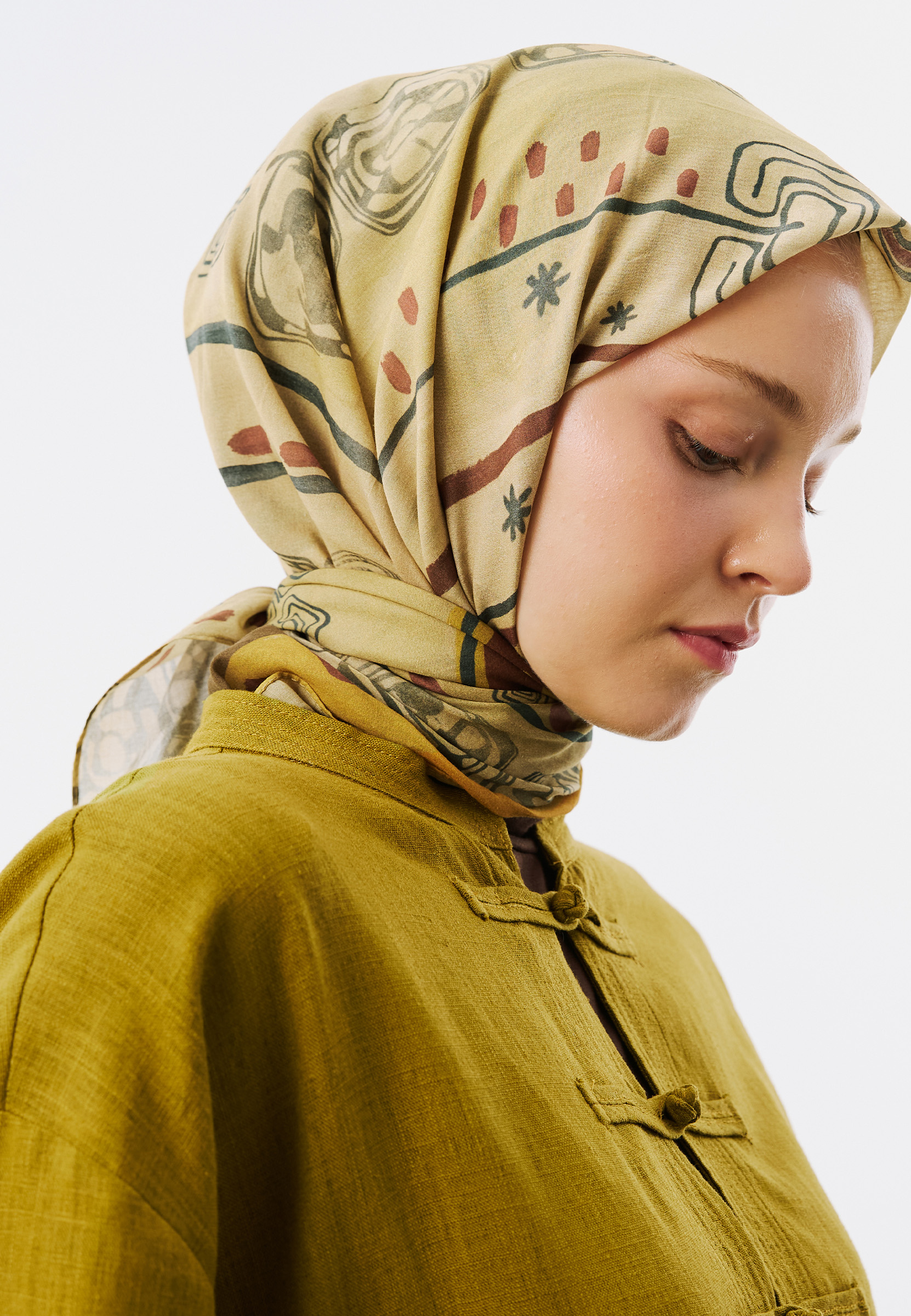 Fresh Scarfs Abstract Harmony Desen Vual Eşarp Camel görsel 3