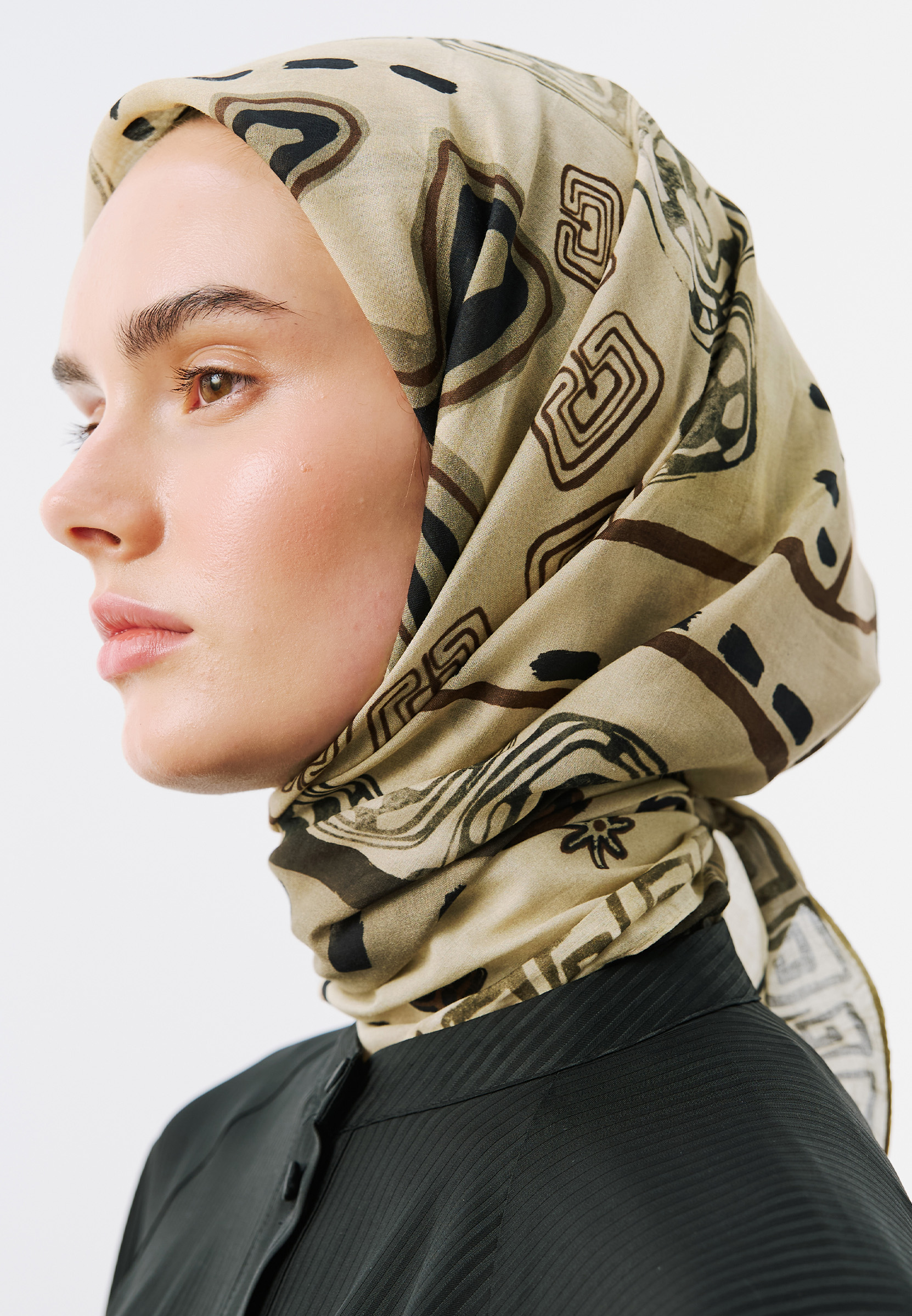 Fresh Scarfs Abstract Harmony Desen Vual Eşarp Siyah görsel 3