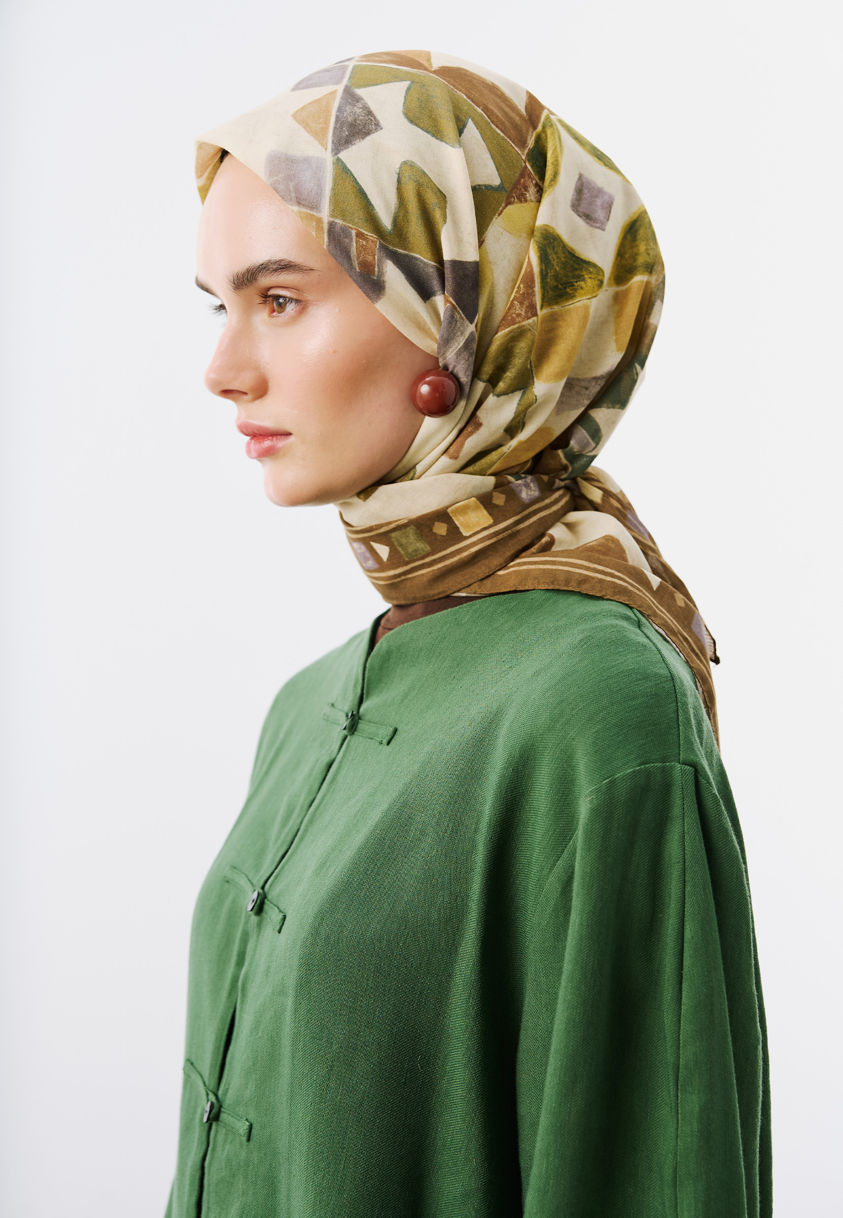 Fresh Scarfs Color Flow Desen Vual Eşarp Haki görsel 2