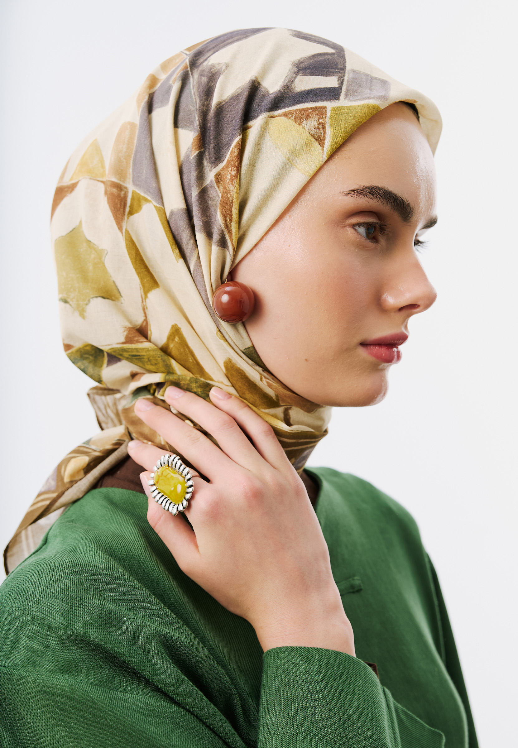 Fresh Scarfs Color Flow Desen Vual Eşarp Haki görsel 3