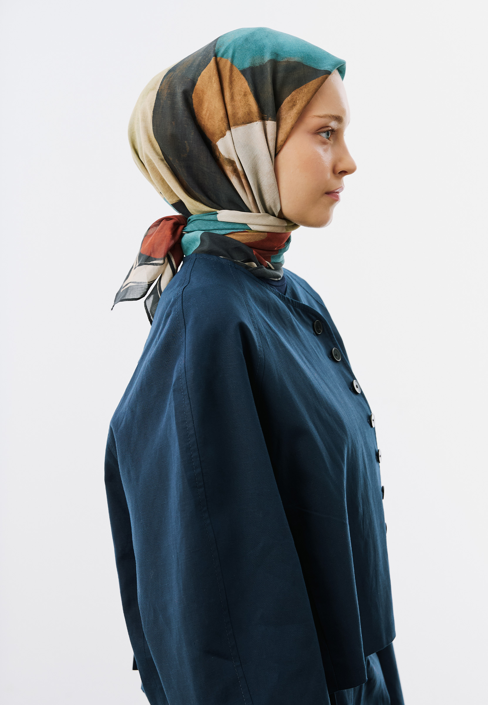 Fresh Scarfs Modern Blocks Desen Vual Eşarp Lacivert görsel 2