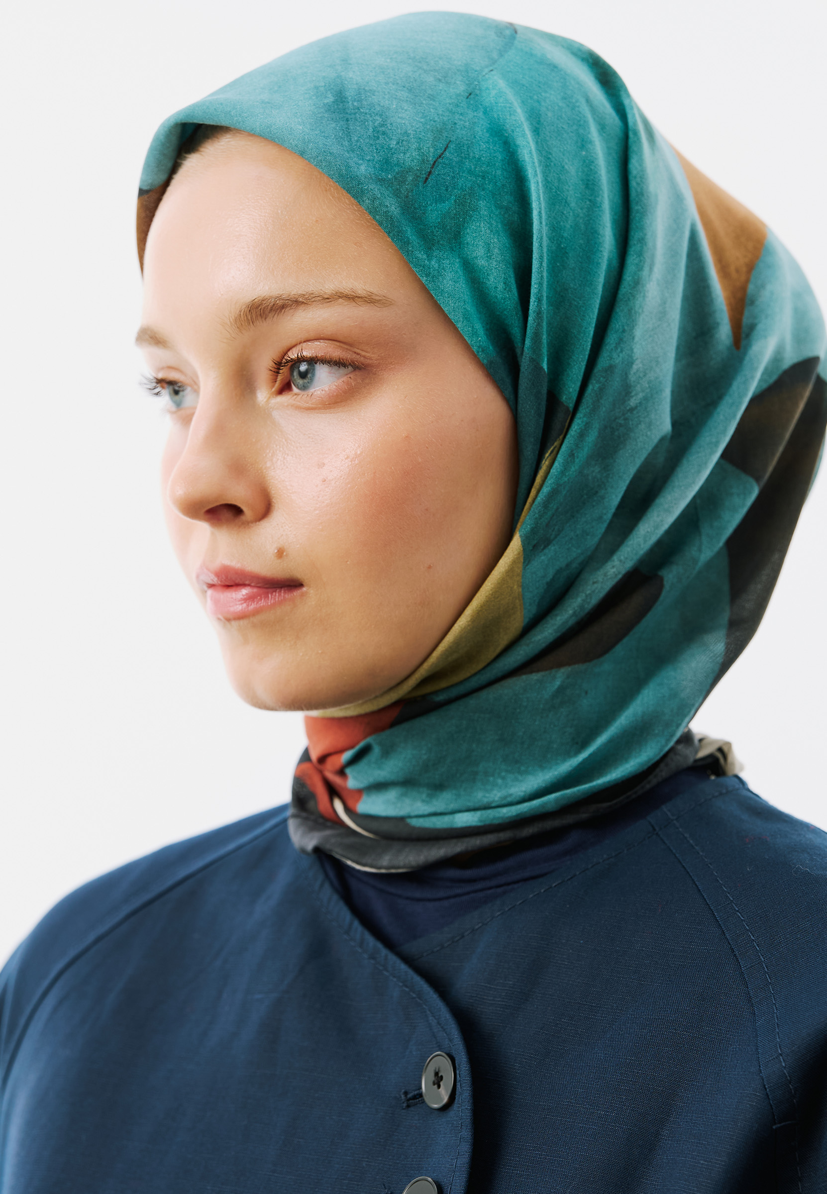 Fresh Scarfs Modern Blocks Desen Vual Eşarp Lacivert görsel 4