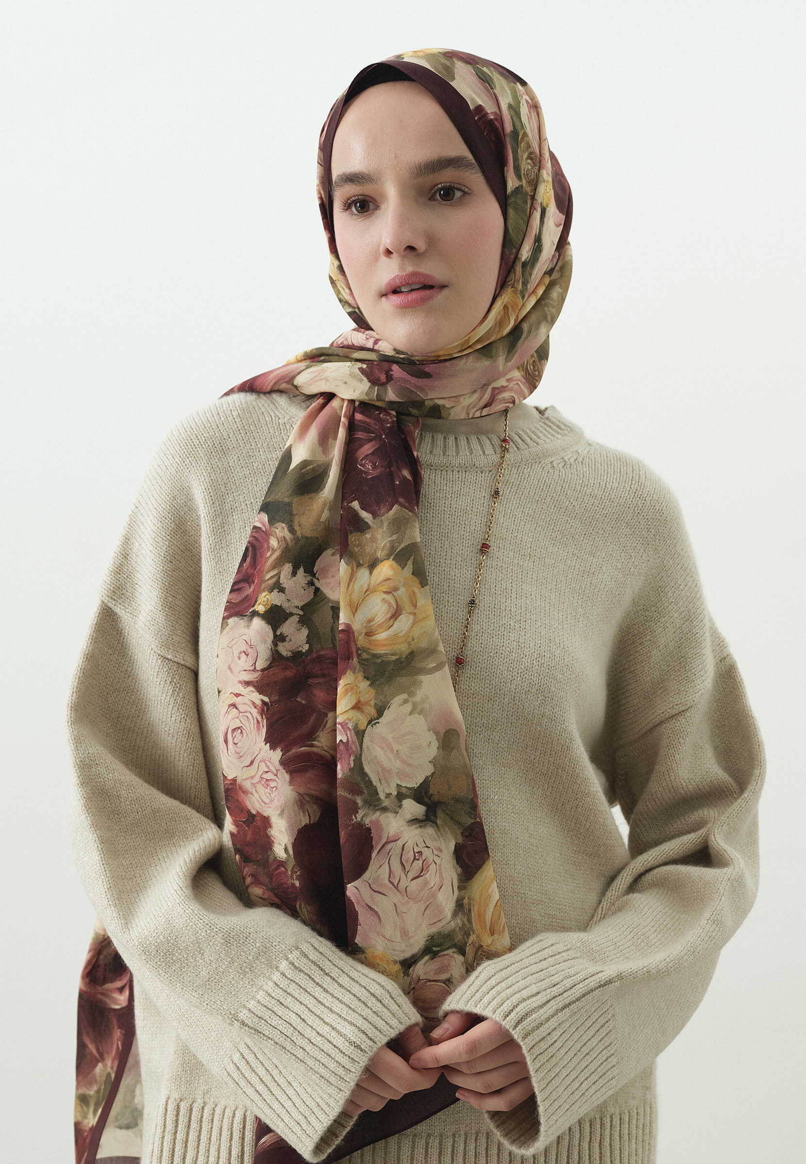 Fresh Scarfs Rose Breeze Desenli Pamuk Viskon Şal Bordo