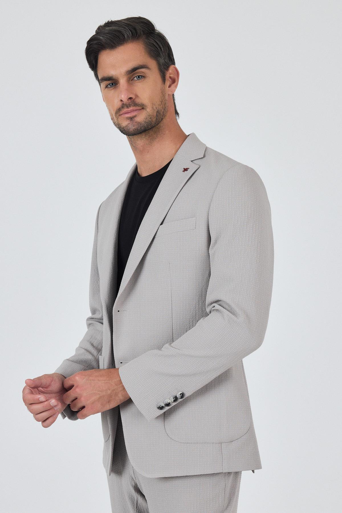 İMZA Taş Rengi Mono Yaka 2 Düğme Casual Esnek Slim Fit Takım Elbise 1001250174