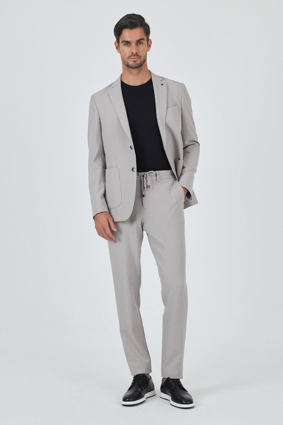 İMZA Taş Rengi Mono Yaka 2 Düğme Casual Esnek Slim Fit Takım Elbise 1001250174 görsel 2