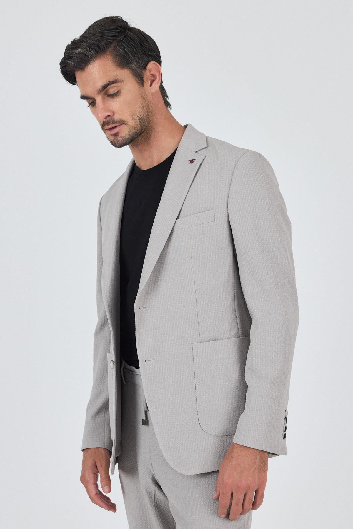 İMZA Taş Rengi Mono Yaka 2 Düğme Casual Esnek Slim Fit Takım Elbise 1001250174 görsel 3