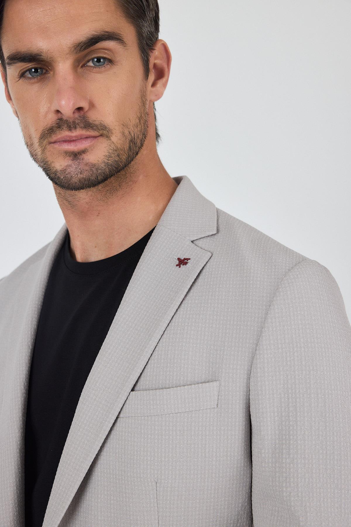 İMZA Taş Rengi Mono Yaka 2 Düğme Casual Esnek Slim Fit Takım Elbise 1001250174 görsel 4