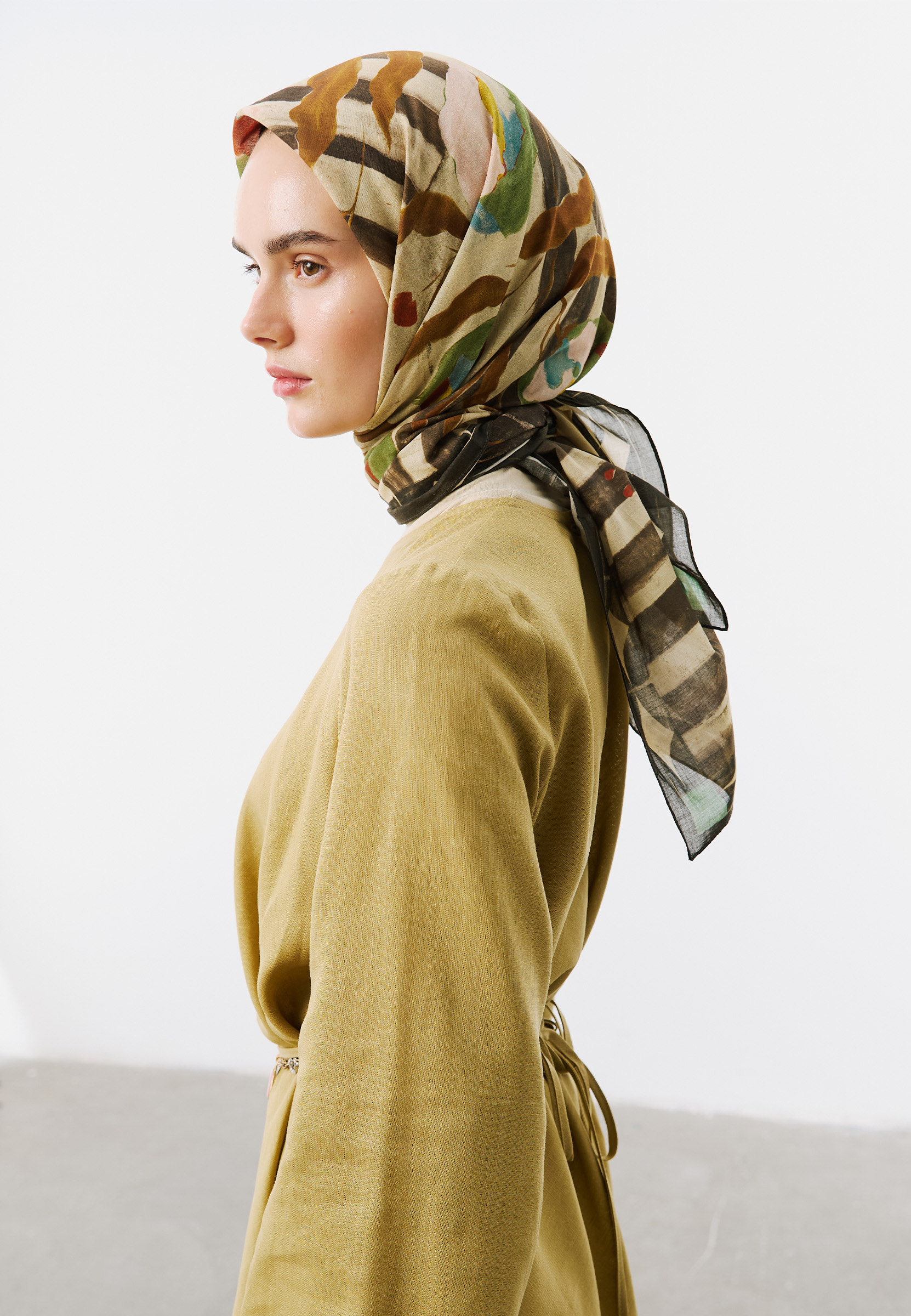 Fresh Scarfs Block Print Desen Vual Eşarp Kakao