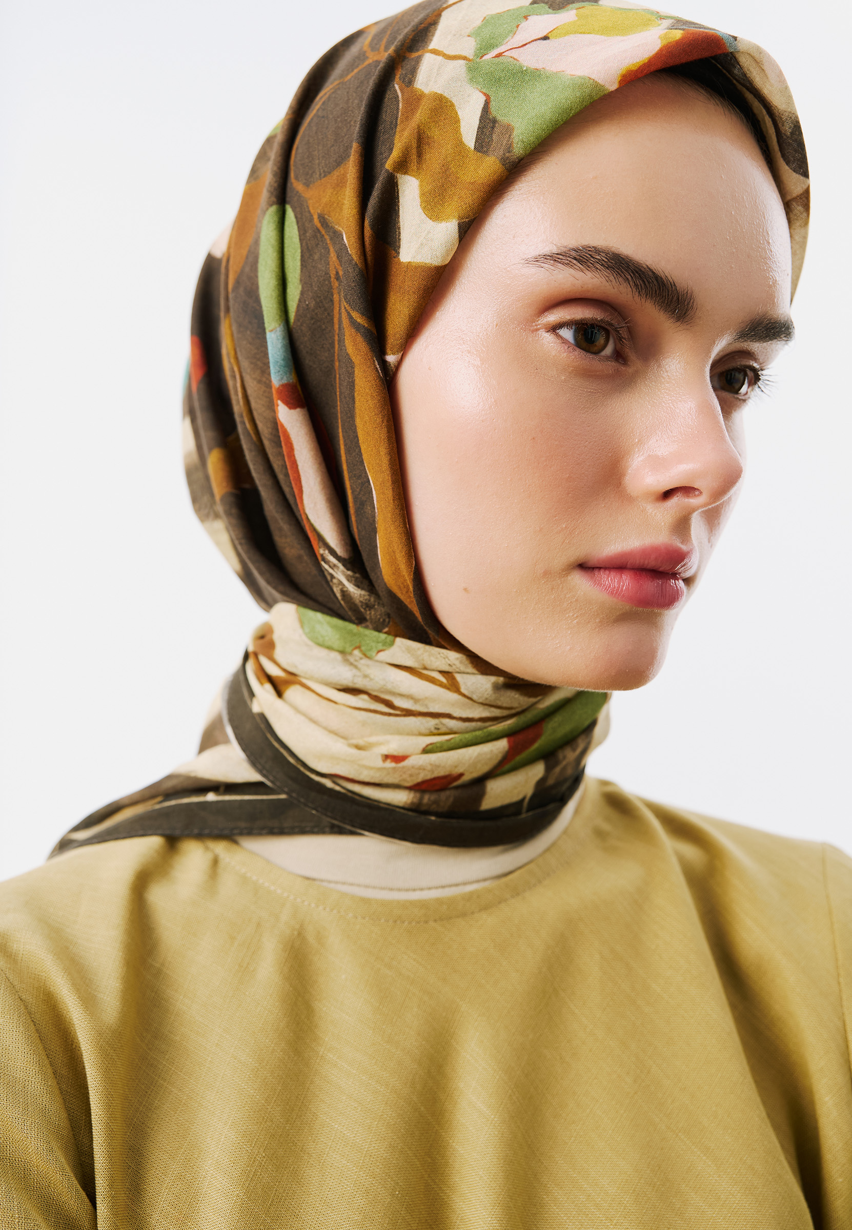 Fresh Scarfs Block Print Desen Vual Eşarp Kakao görsel 3